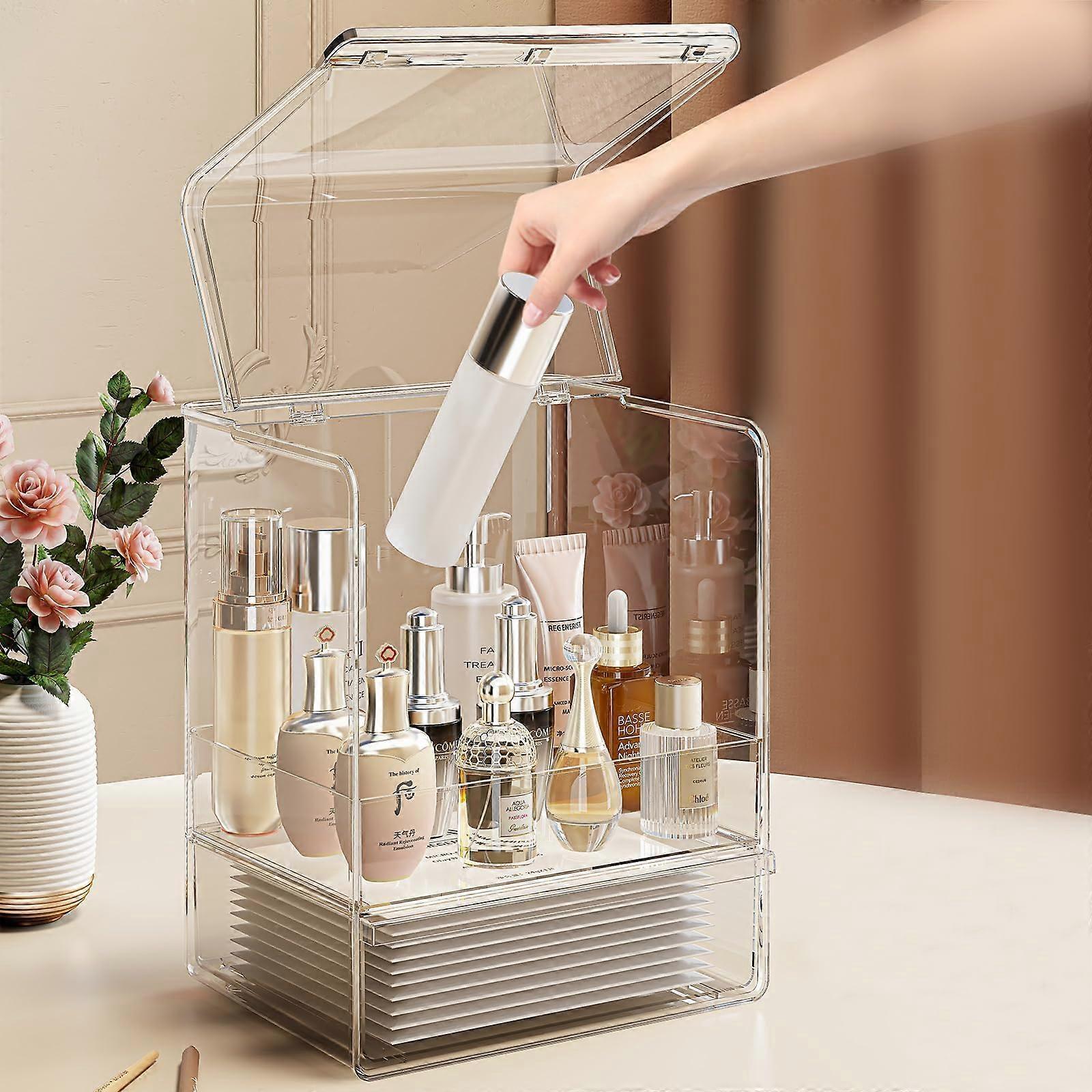 Acrylic Make Up Storage Organiser With Lid Drawers Transparent Cosmetic Dressing Table For Skincare Lipsticks Perfume