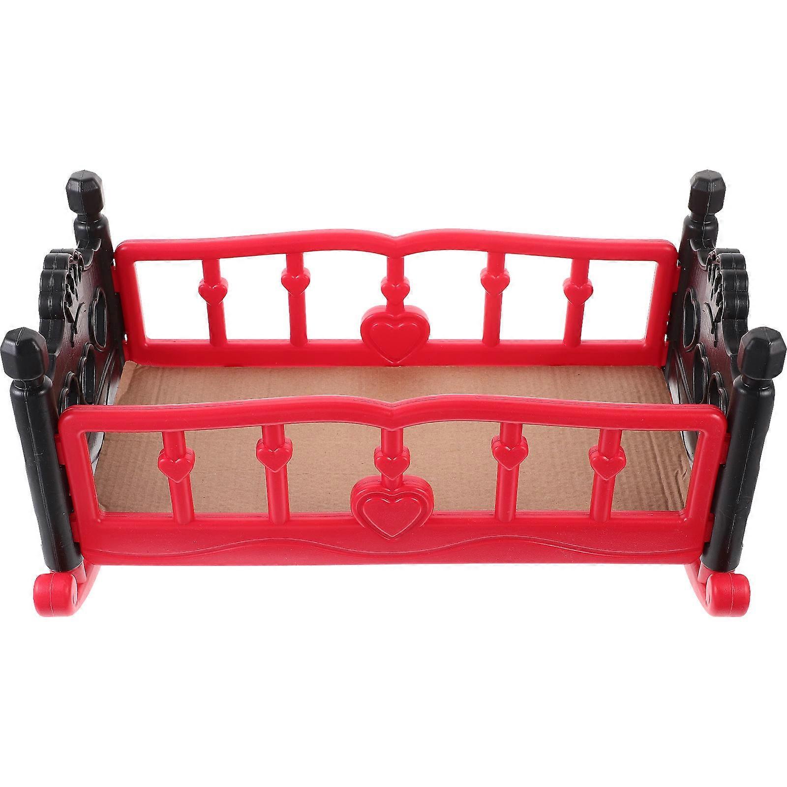 Miniature Furniture Model Toy Doll Bed Girls Toy Furniture Plastic Red Suitable for Imaginative Play 1Set