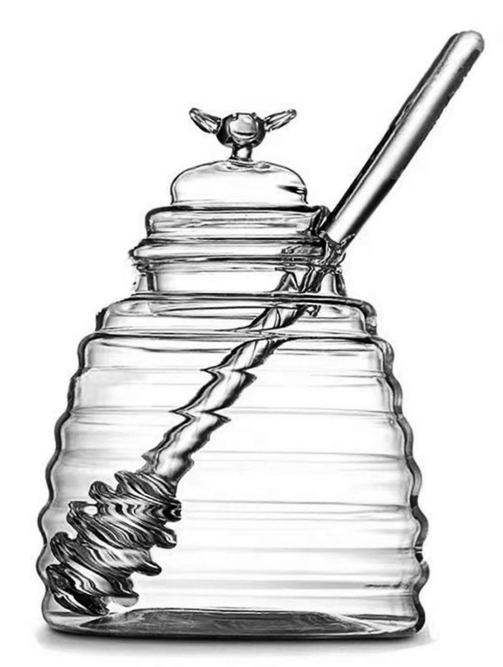 Honey Jar With Dipper And Lid Glass 11.82 Oz Easy To Clean Elegant Honeycomb Bottle For Honey And Syrup