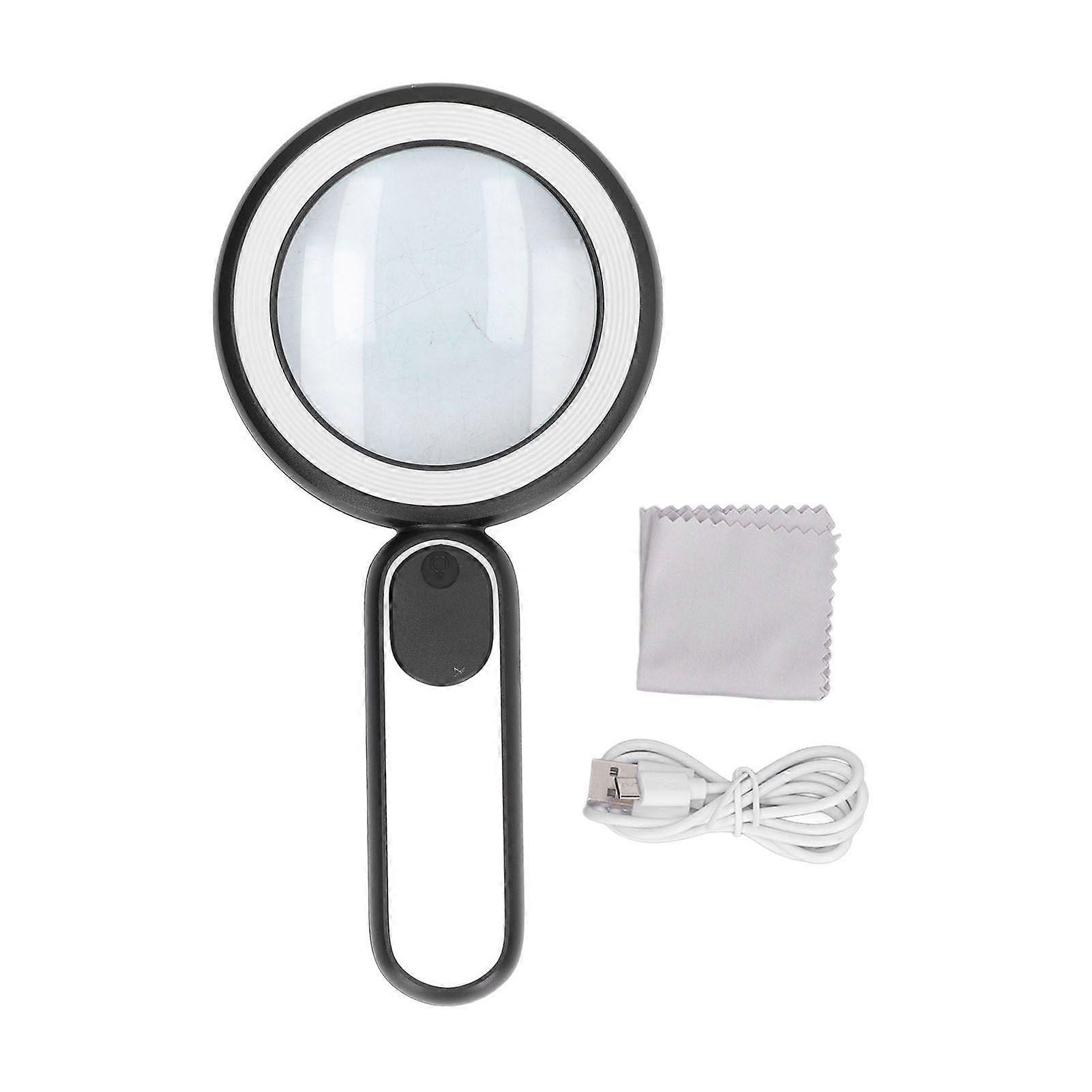 Handheld Magnifying Glass 20X Optical Magnifier with 21 LED Lights USB Charging Touch Switch Black White