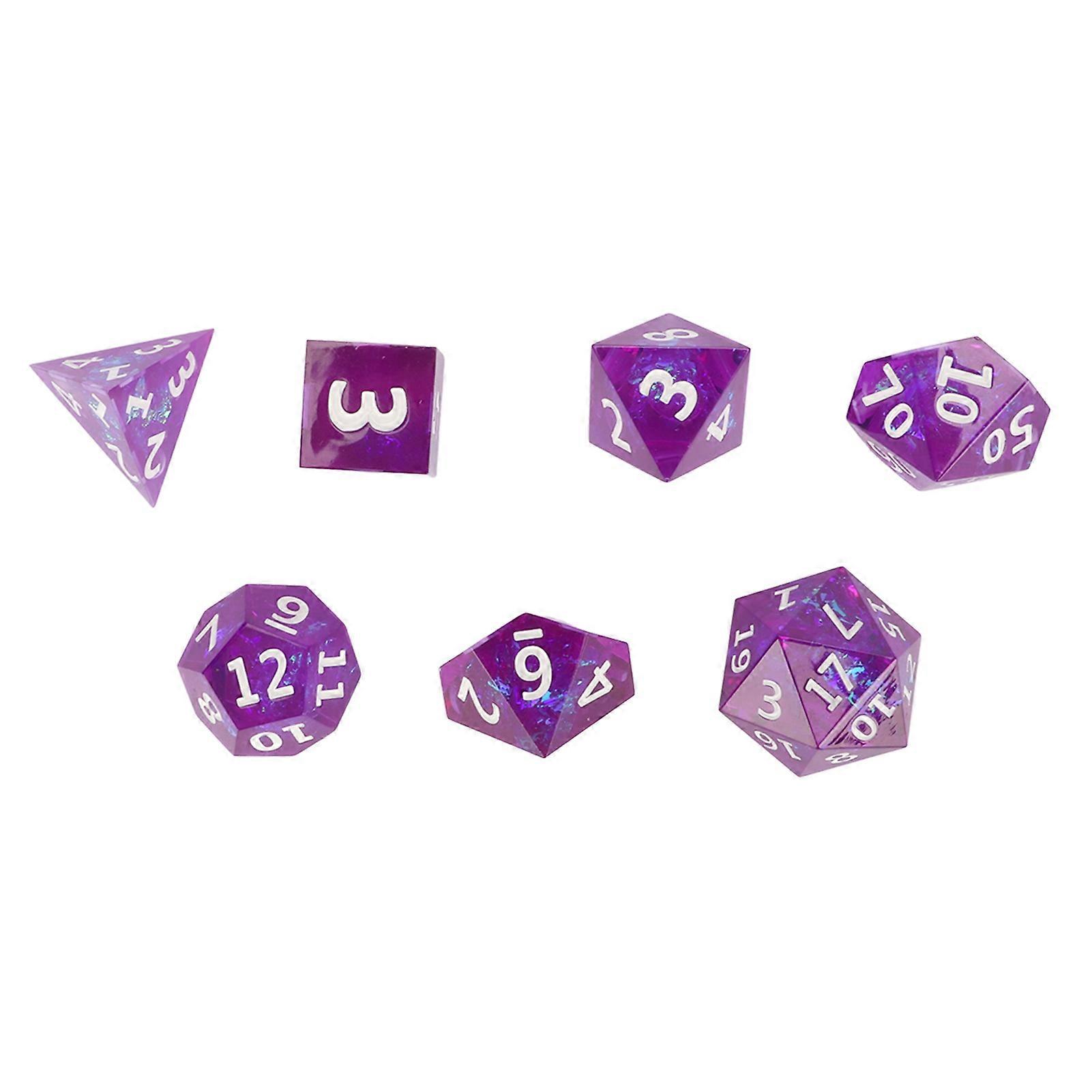 7pcs Purple Epoxy Resin Polyhedral Dice Set with White Numbers