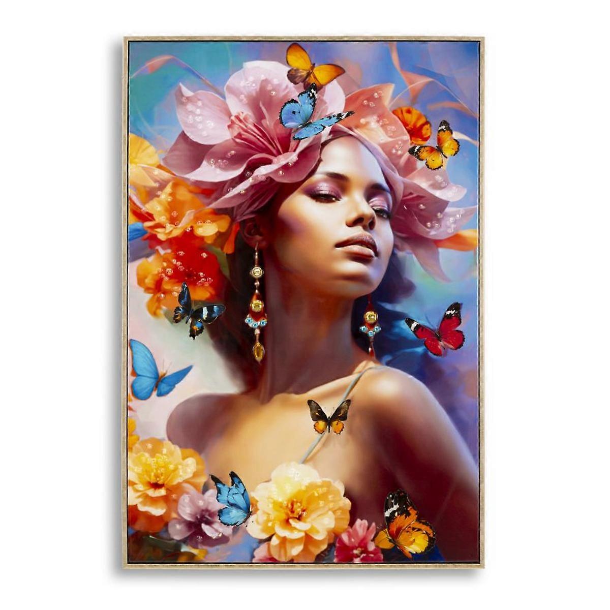 Print op Canvas Bloemen, Meerkleurig, Stof, 92x62x4 cm