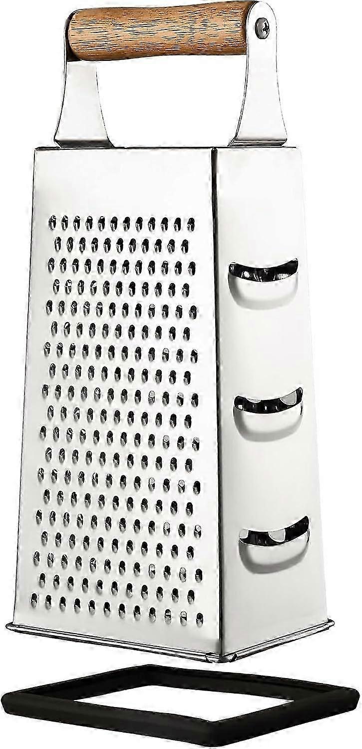 1pc(wooden Handle) 4-sided Stainless Steel Grater, Vegetable Grater, Cheese Grater, Manual Grater, With Non-slip Base, Ideal For Grating, Slicing, Cho