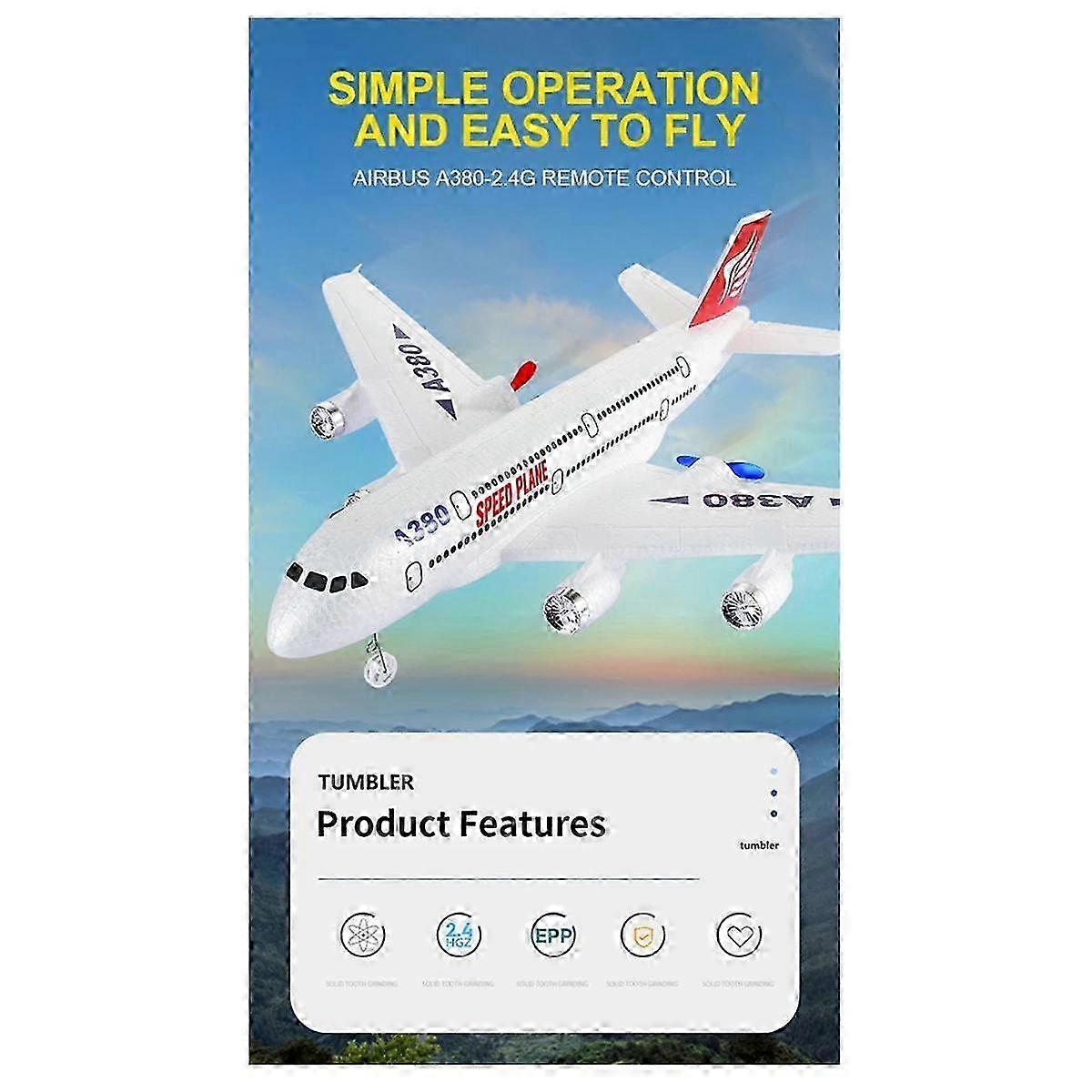 A380 RC Fixed Wing Plane: 2.4G Remote Control Outdoor Aircraft Model with Gyro for Birthdays