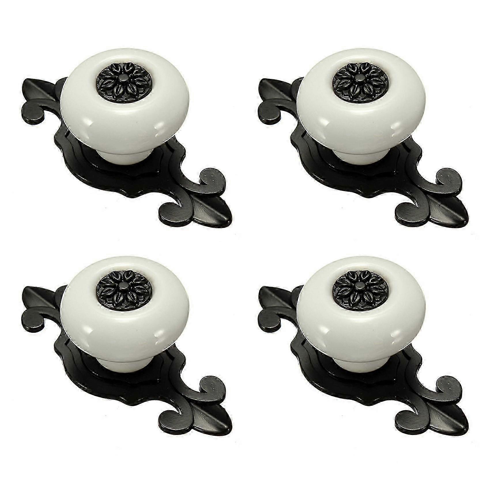 4x Vintage Ceramic Door Knobs Drawer Cabinet Cupboard Wardrobe Pull Handle White+black-YUHAO