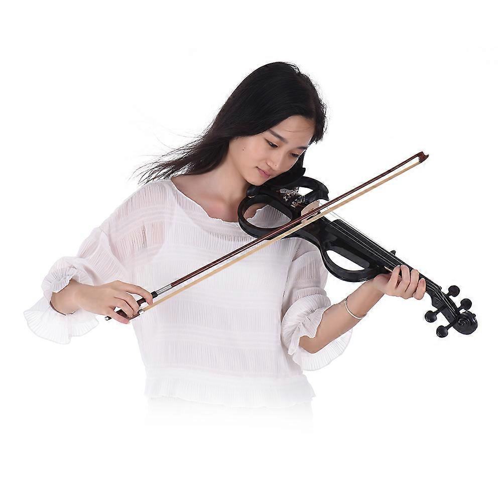 4/4 Solid Wood Silent Electric Violin Style-3 Black with Bow
