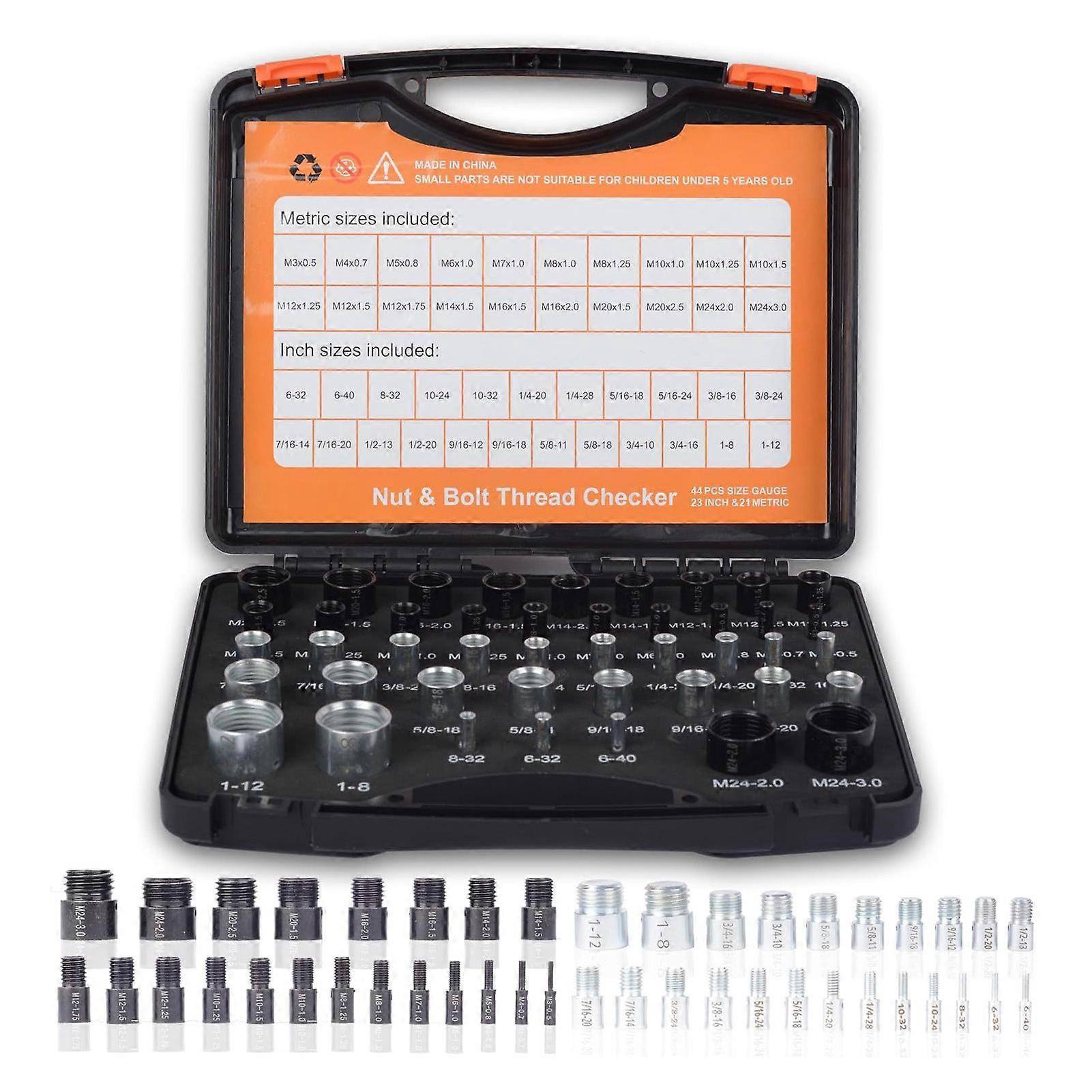 Thread Checker Set (23pcs, 21pcs Imperial, 21pcs Metric), Nut and Bolt Thread Size Identifier for Detecting Closed Areas