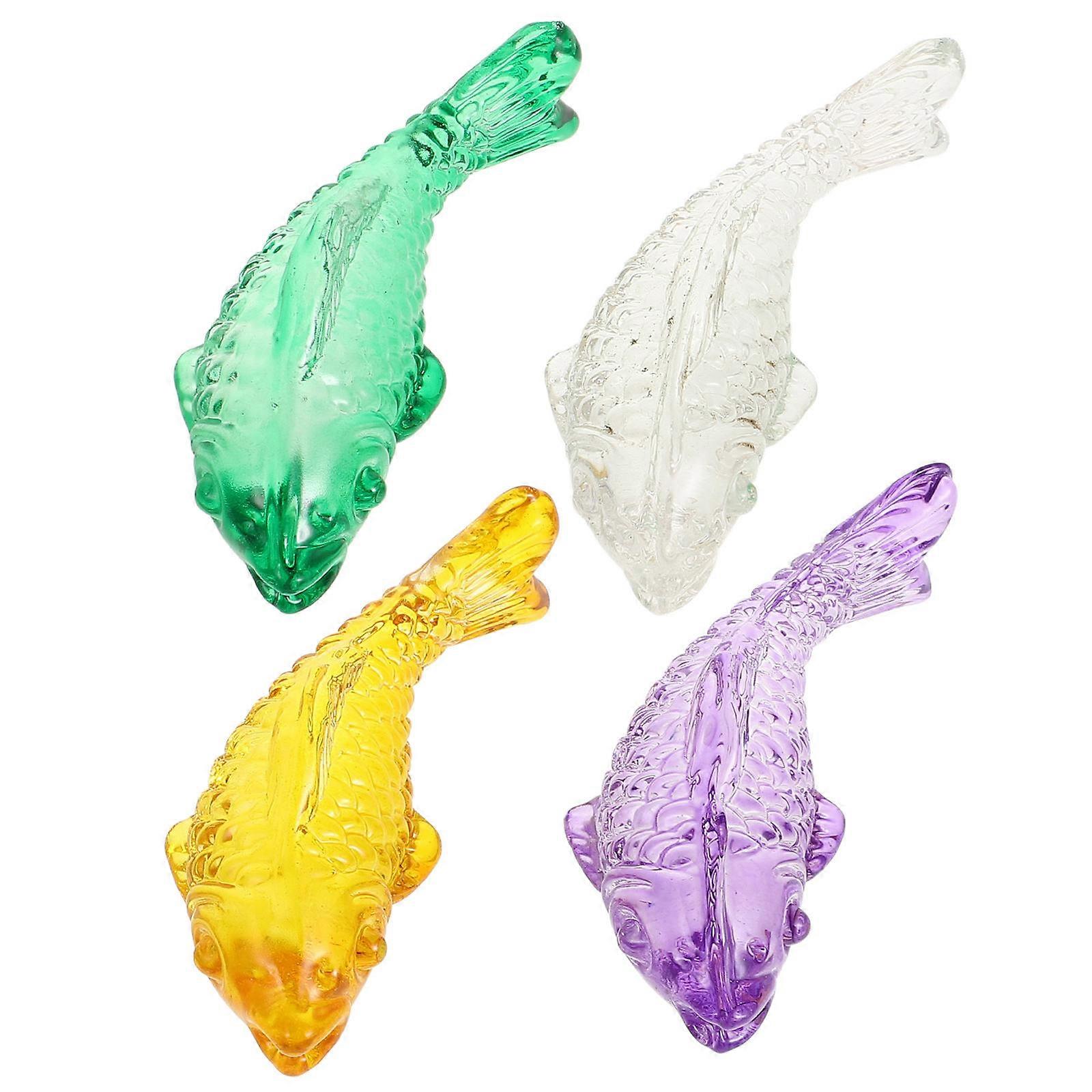 Glass Fish Figurines Assorted Color for Decoration 4Pcs Tabletop Models
