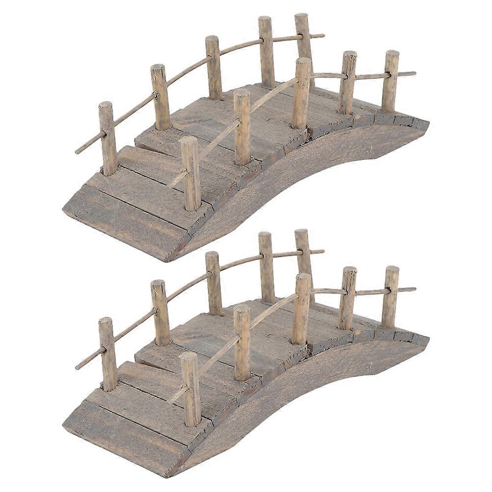 Dollhouse Wooden Arc Bridge Light Brown for Decor 2Pcs Miniature Garden Bridge