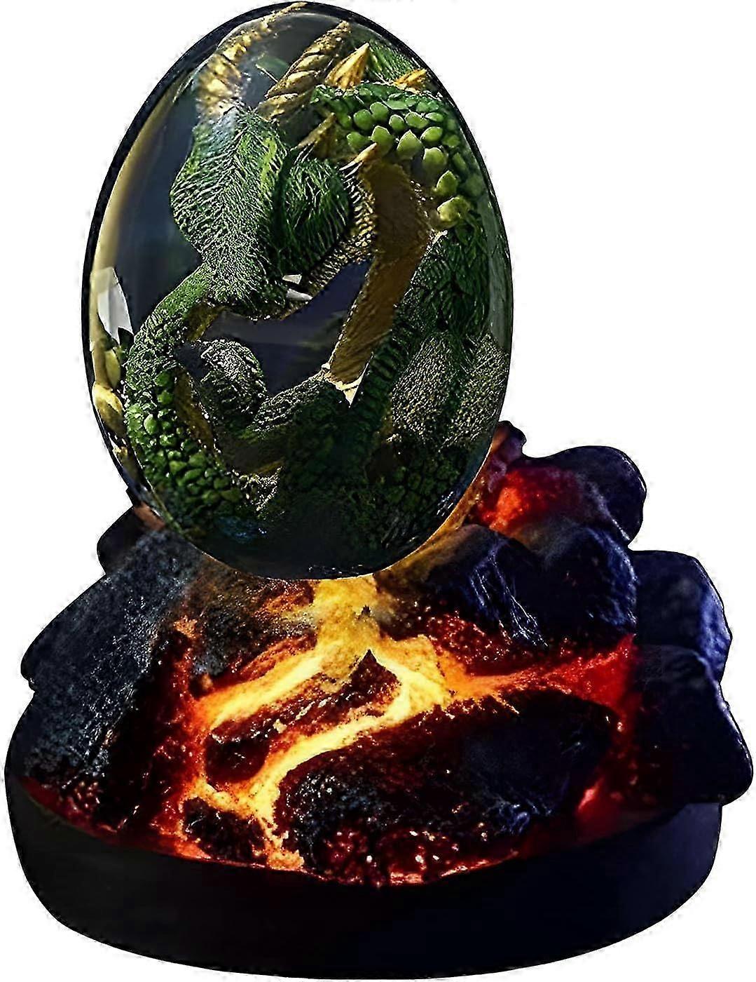 Crystal Transparent Lava Dragon Eggs with Lighted Base Ornaments Dragon Souvenir Suvinor with Luminous Base for Indoor Home Desktop Decor Gift (Green)