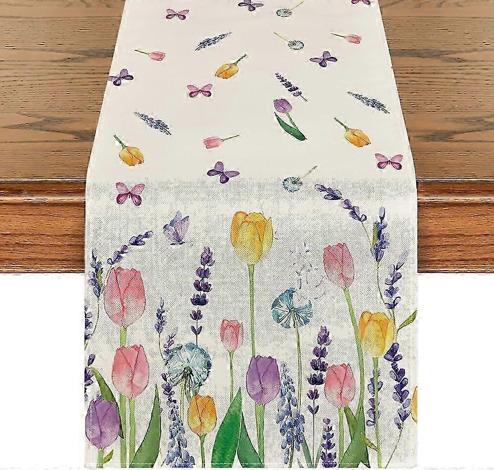 Lavender Tulip Summer Table Runner, Spring Seasonal Anniversary Holiday Dining Table Decoration 13 x 72 Inch