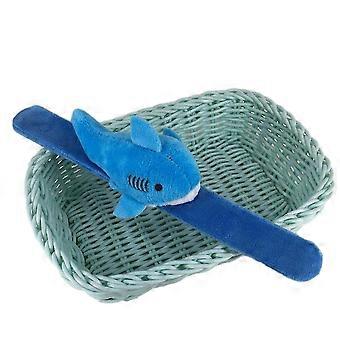 Cartoon Plush Sharks Snaps Bracelets Comfortable Stuffed Slap Bands Toy for Kids Boy Girl（Blue)