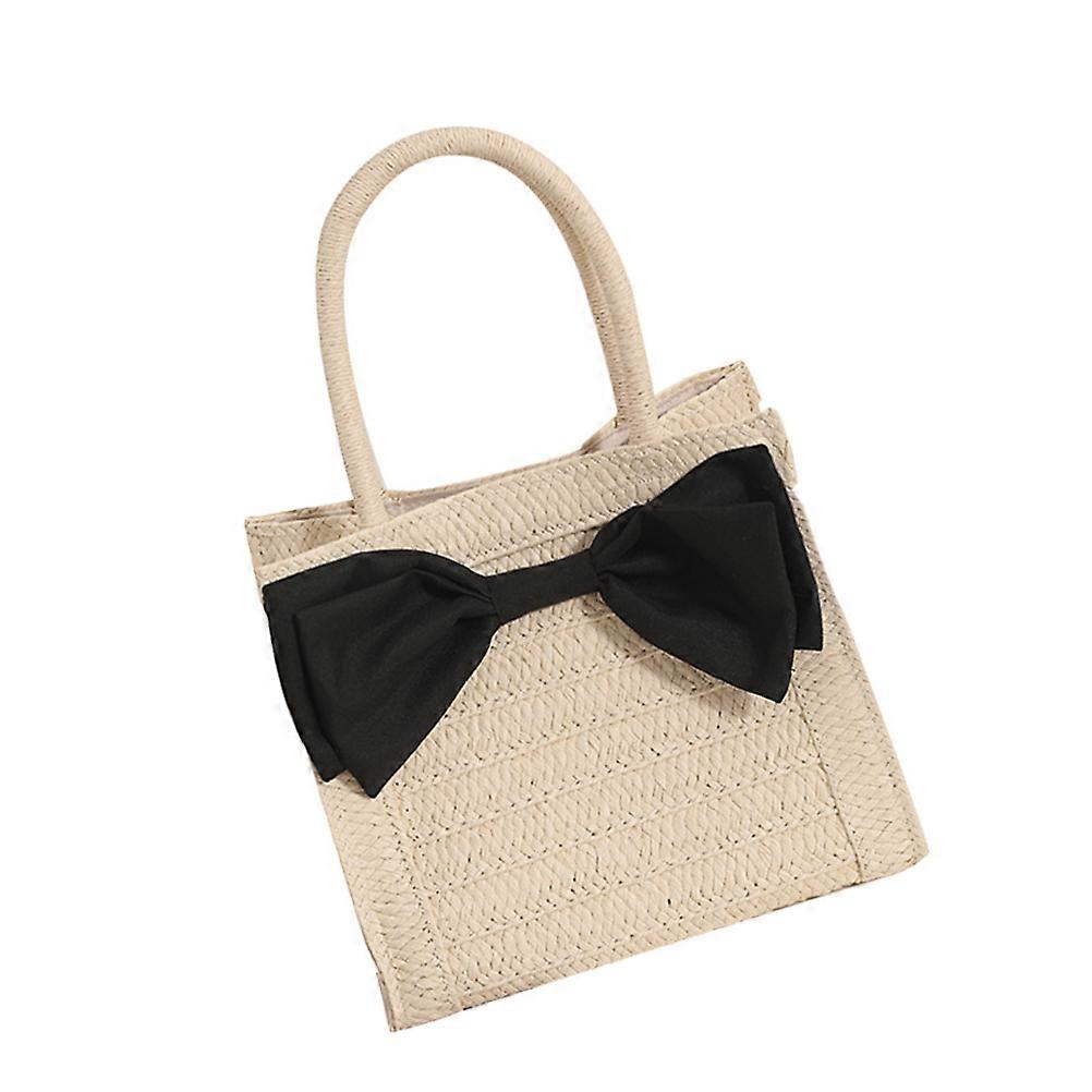 Woven Shopping Bag Beach Party Bag for Storage Use 2Pcs Beige Handbags