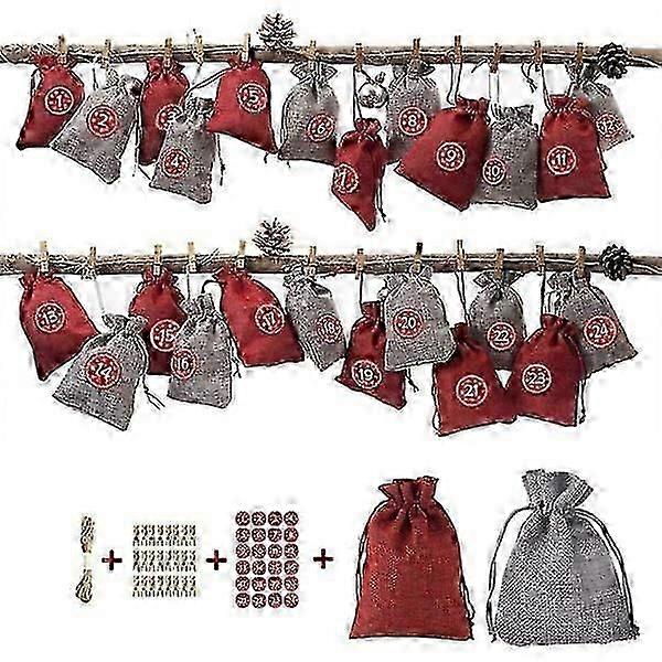 Reusable Advent Calendar Cloth Bags with 1-24 Number Stickers, DIY Christmas Gift Set for Crafting