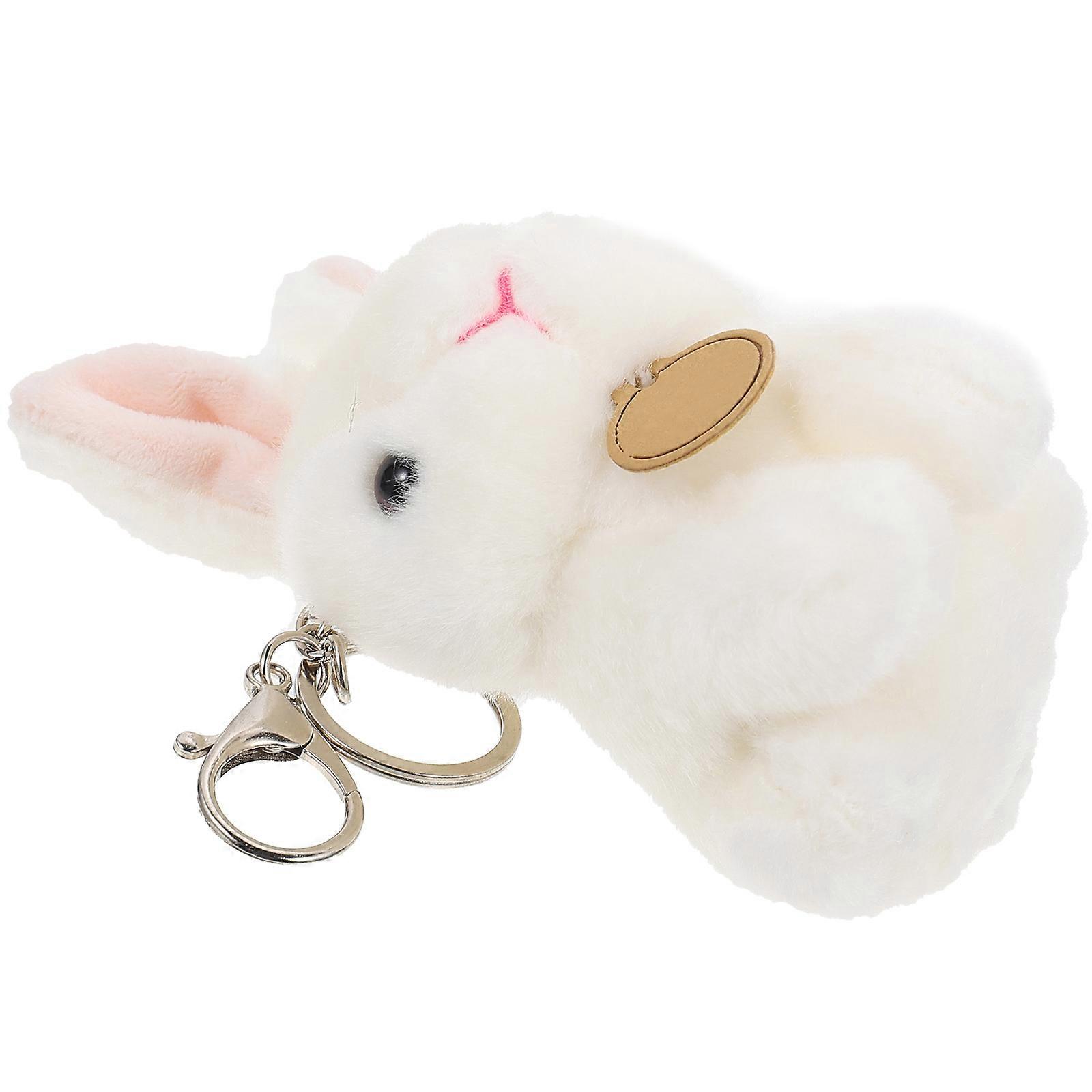 Stuffed Bunny Key Chain White Plush Rabbit Doll for Decoration 3Pcs