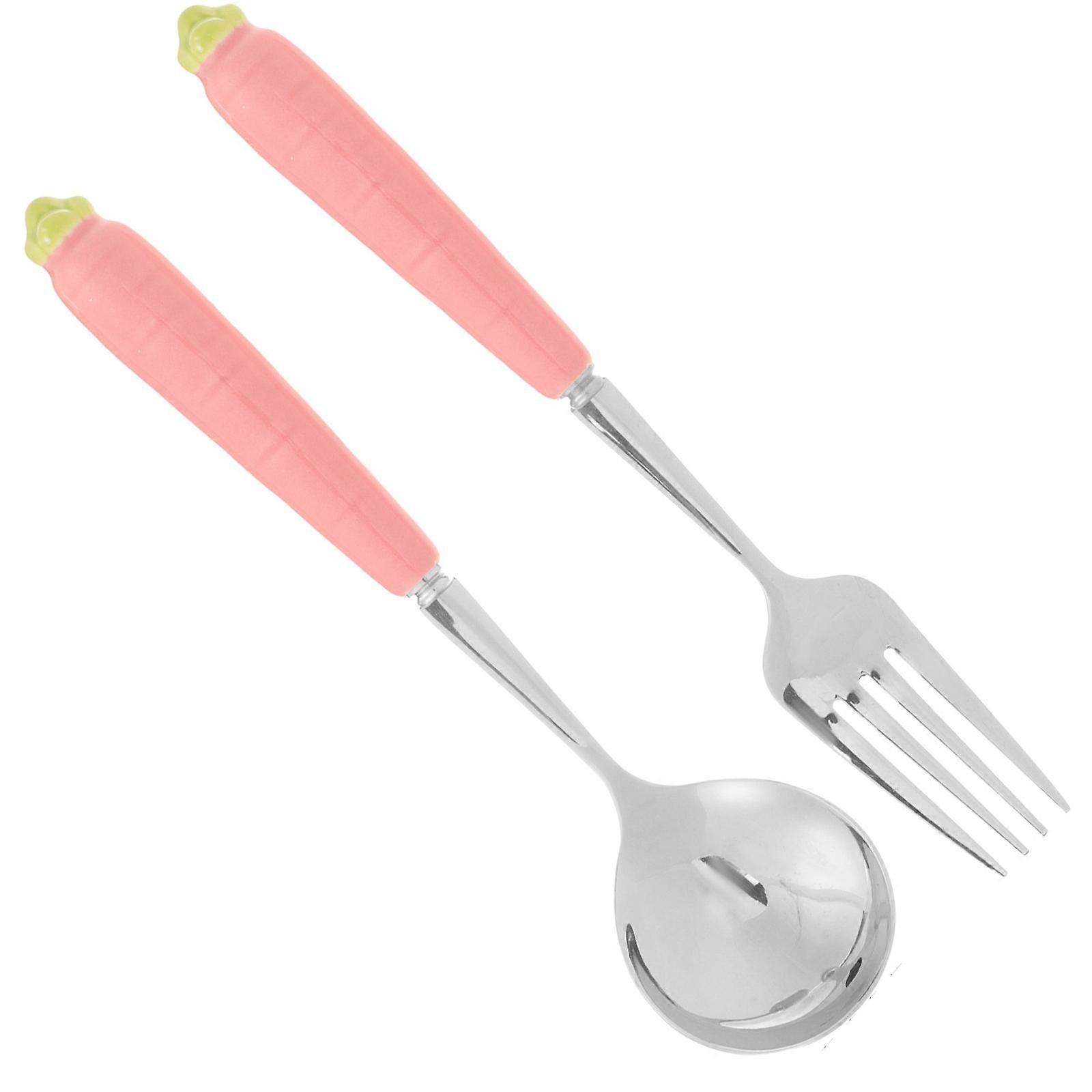 10 Pcs Pink Children Flatware Set Featuring Adorable Cartoon Carrot Fork Spoon Ideal For Dining With Kids And Family Gatherings