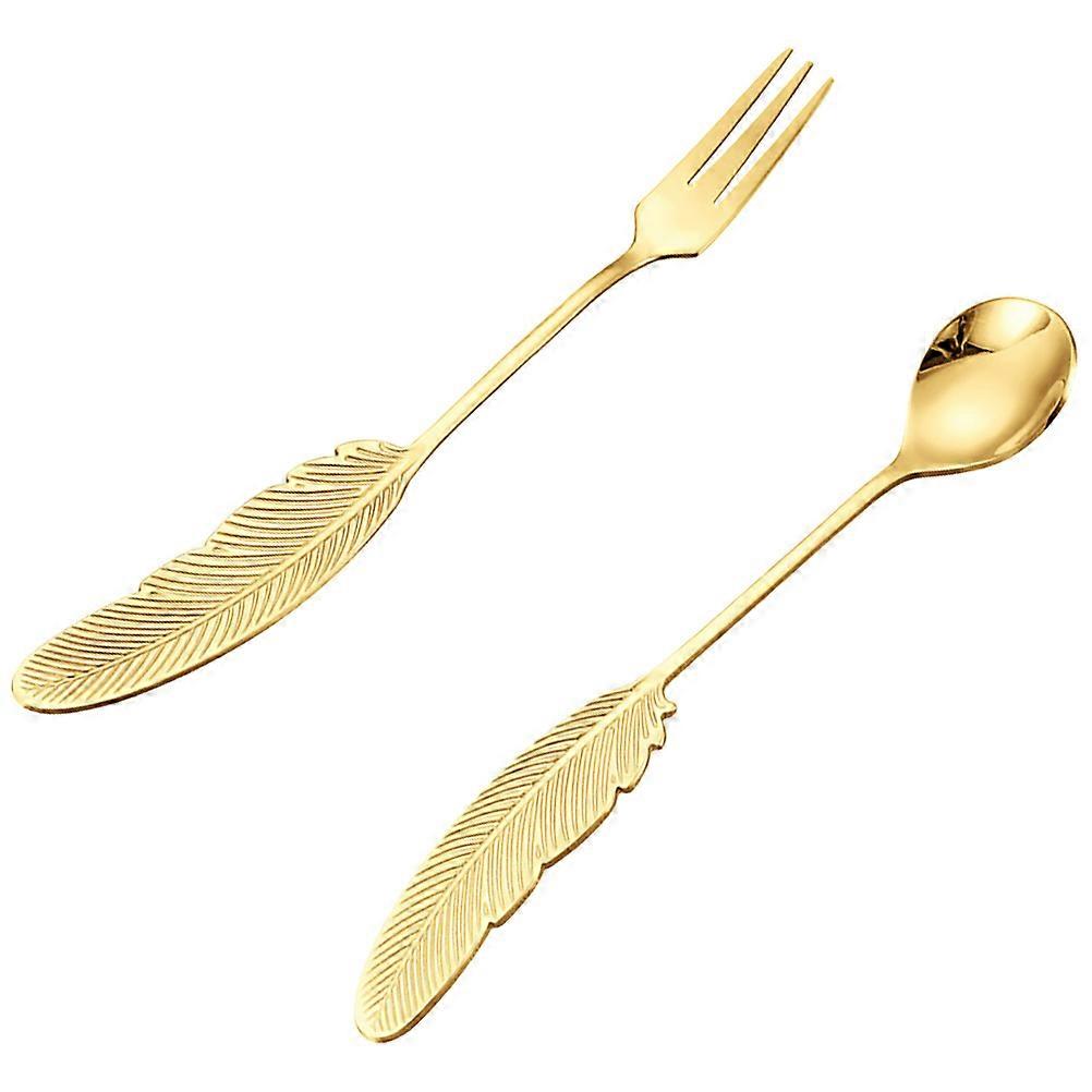 Golden Stainless Steel Spoon Fork Serving Utensil For Family Daily Use Chic Design 4 Pcs