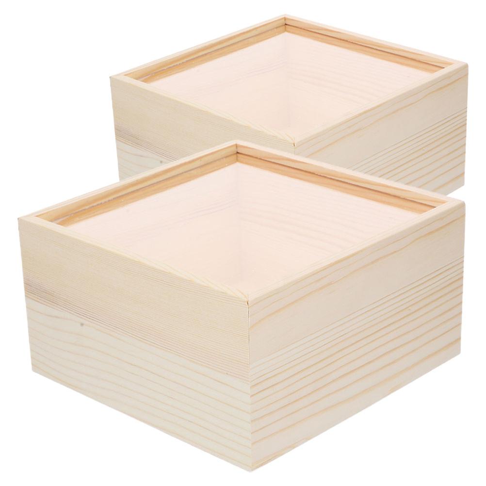 Wooden Acrylic Lid Box for Storage 4Pcs Sliding Organizer Beige
