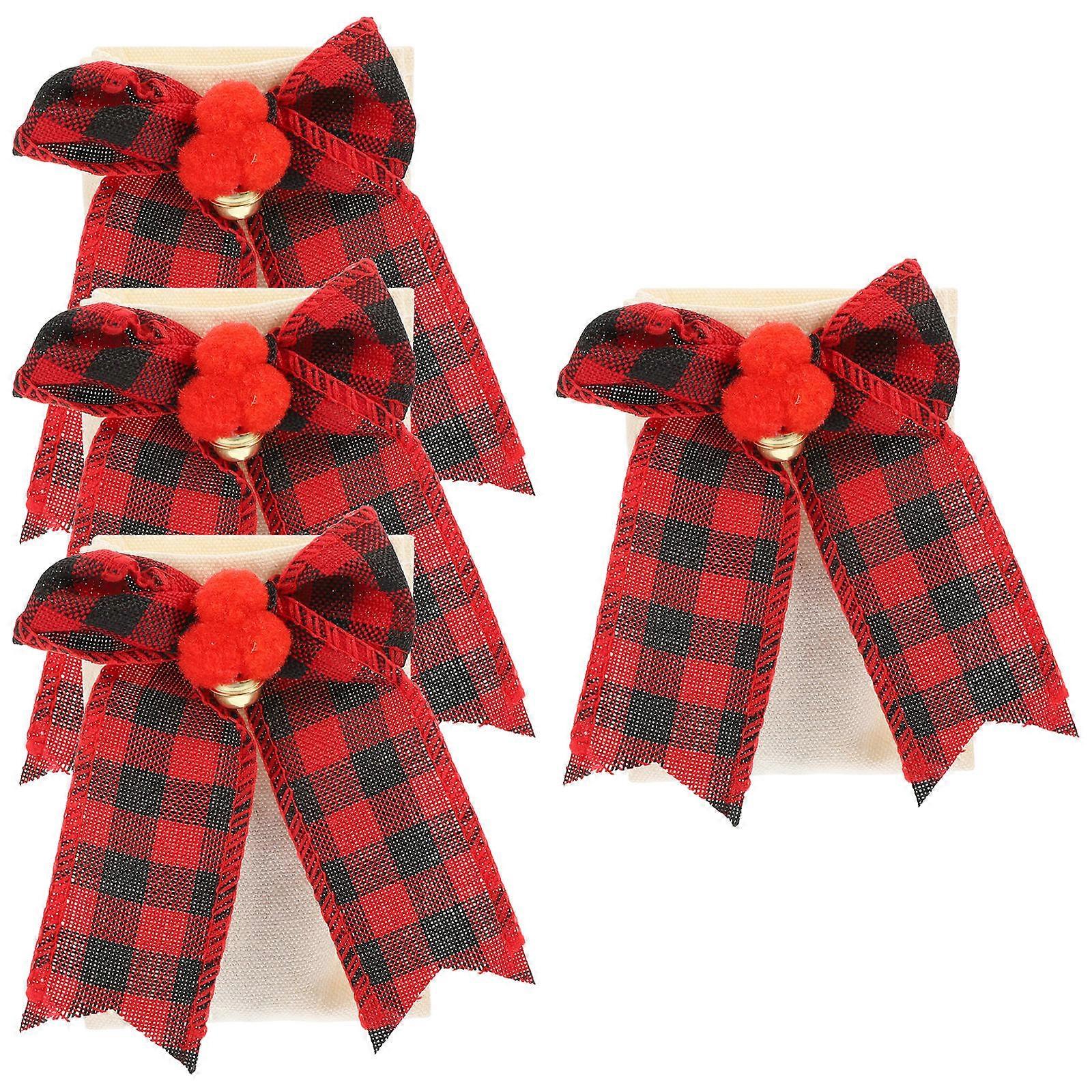Xmas Tableware Holder 4Pcs Red Linen Tableware Holding Bag with Festive Design for Storage Use