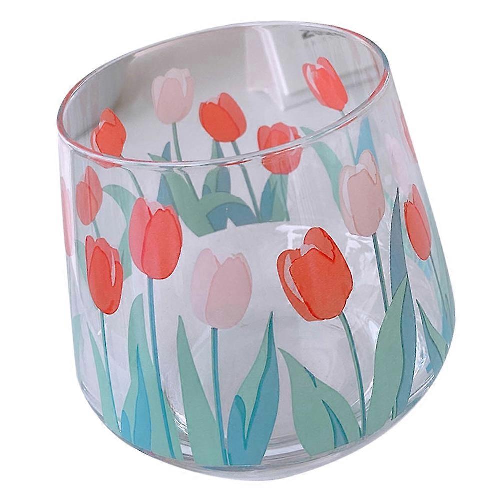 Tulip Pattern Glass Cup Home Use Office Use -Resistant Storage 1Pc