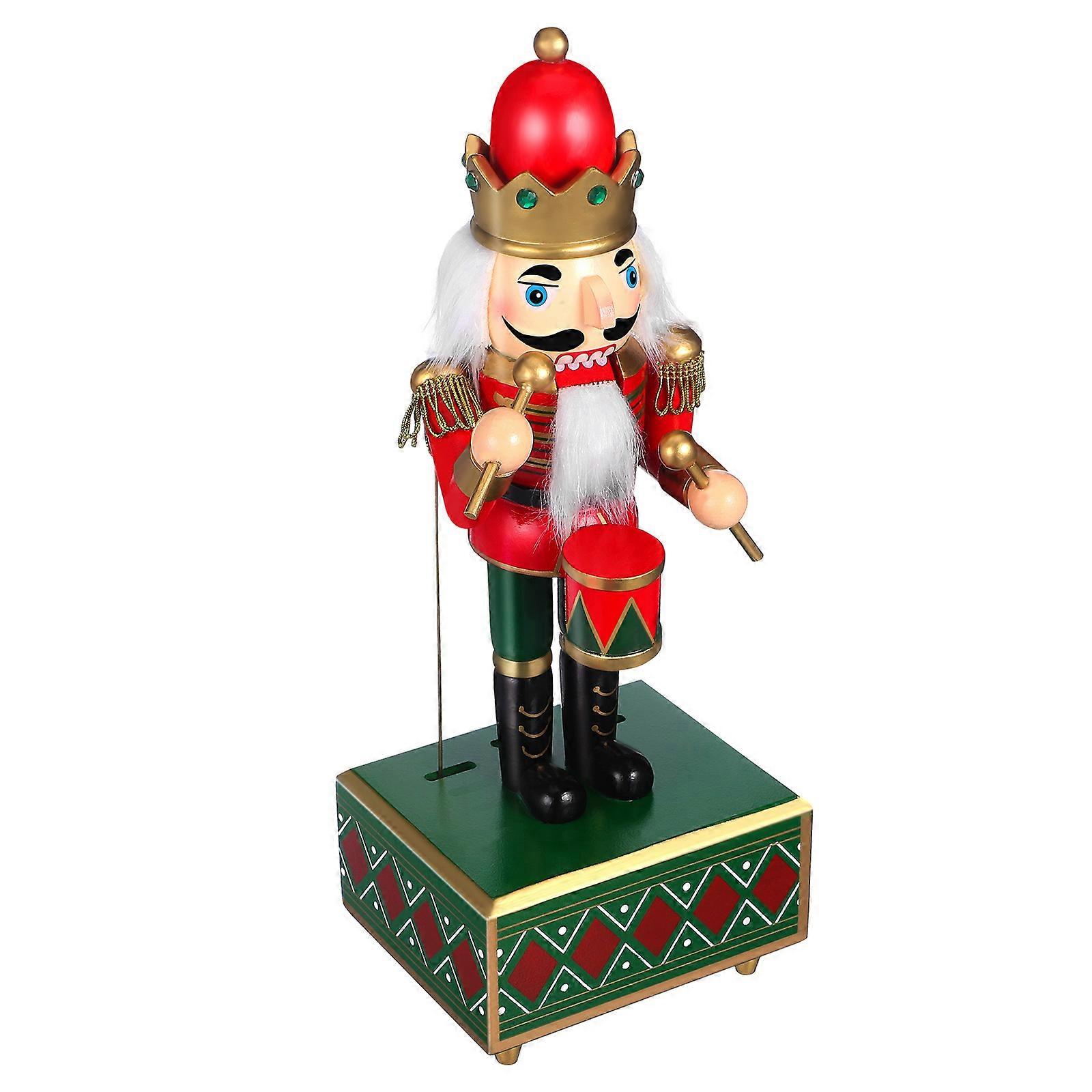 Classic Nutcracker Soldier Figure Music Box For New Year Celebrations Red Beech 1Set