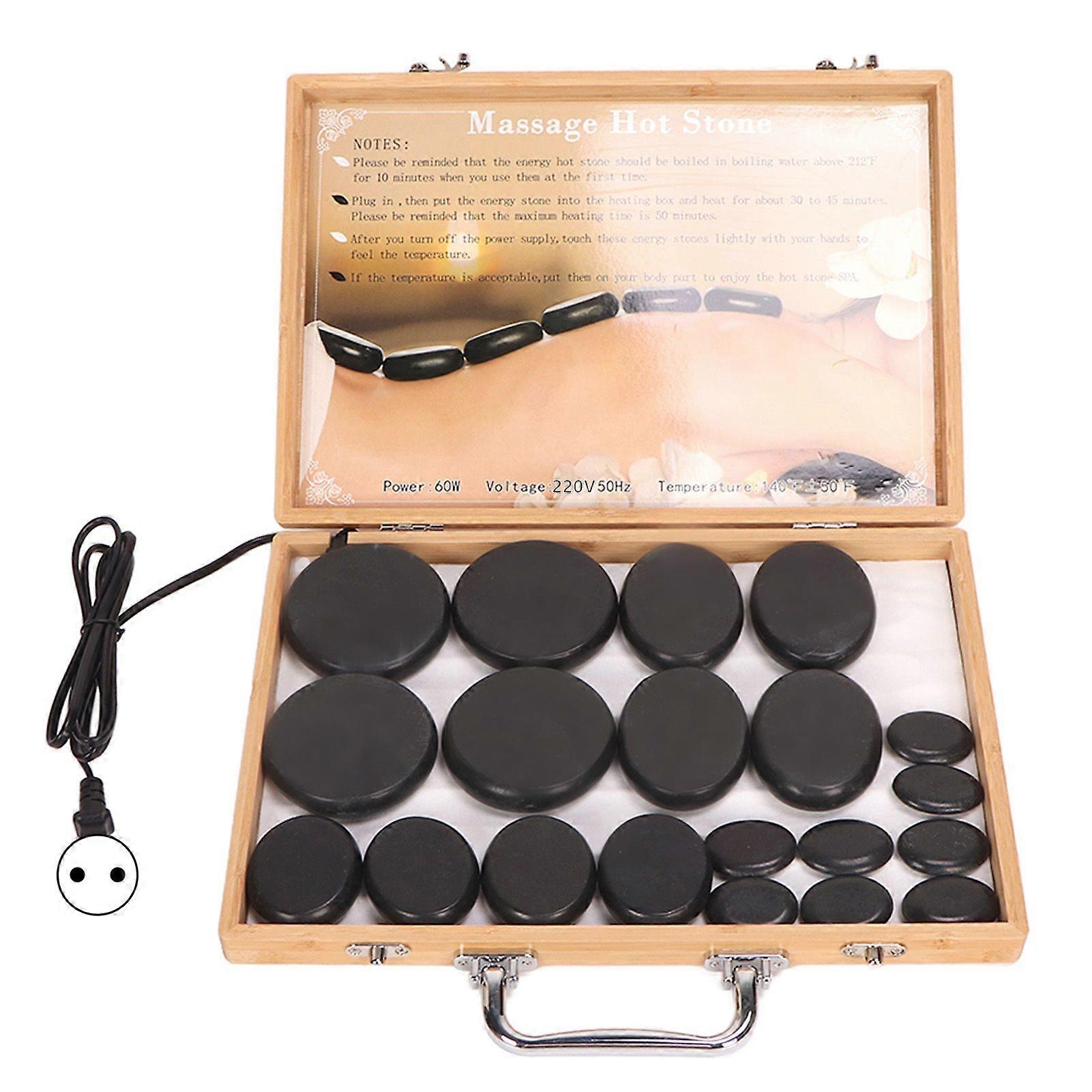 20 PCS Heated Basalt Rocks Fast Heating Round Massage Stones with Bamboo Box Electric Spa Hot Stones 220V EU Plug