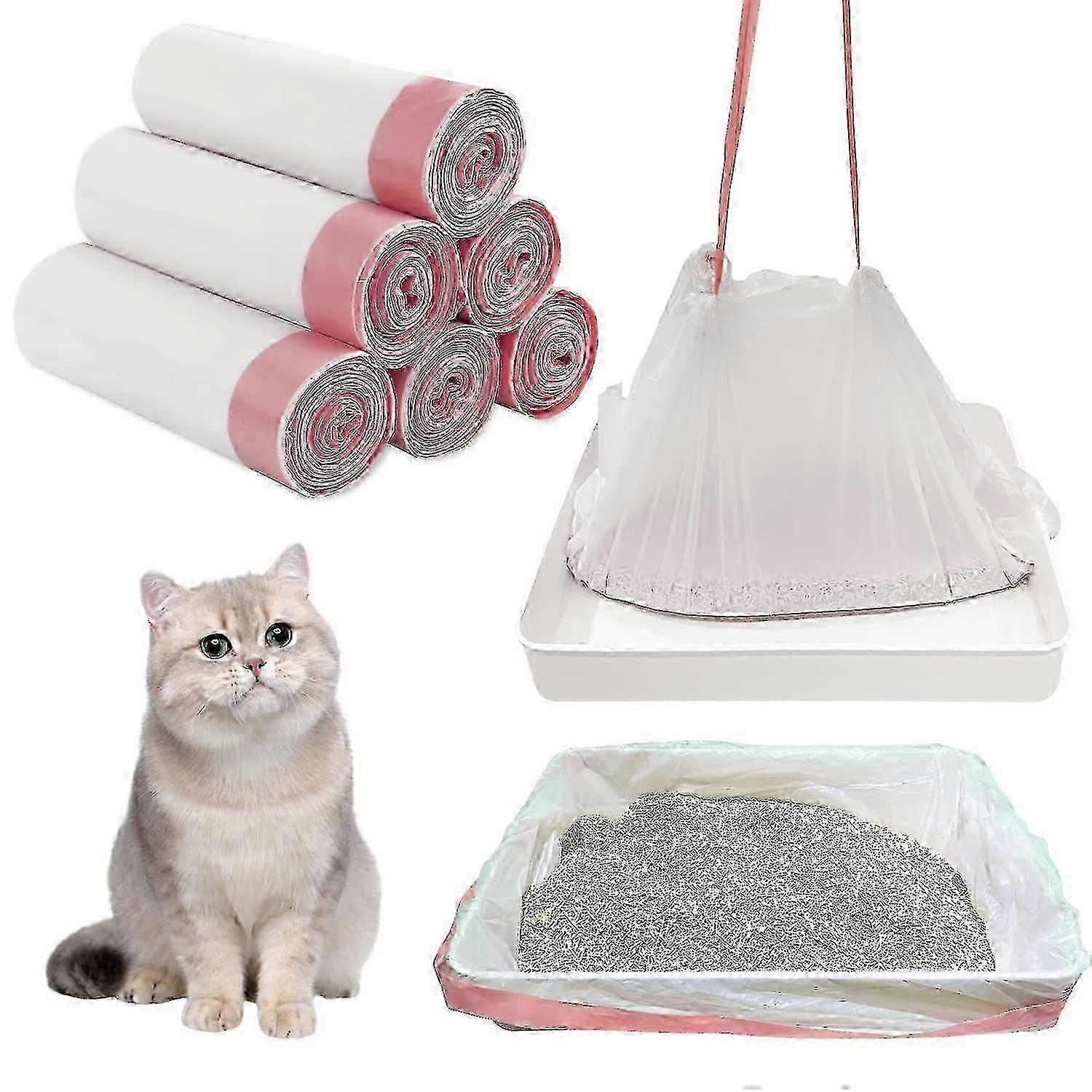 6 Rolls of Litter Bags with Drawstring - 10 Bags per Roll, Large Size for Cat Waste (Dimensions: 91 x 45 cm)
