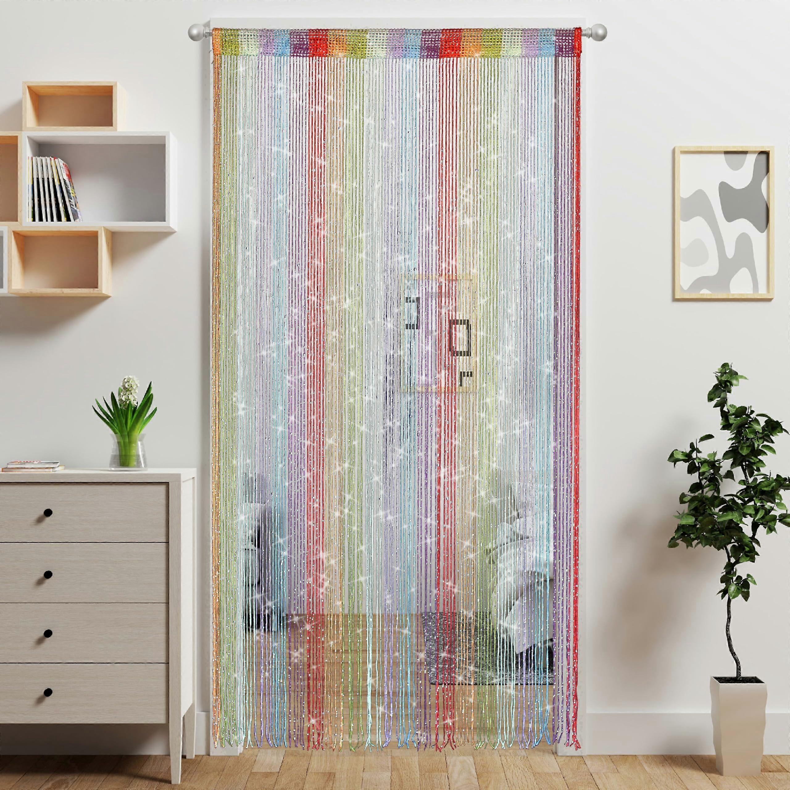 Door String Curtain Beaded Room Divider Boho Sequin Fringe Rainbow Tassel For Doorway Window Curtain