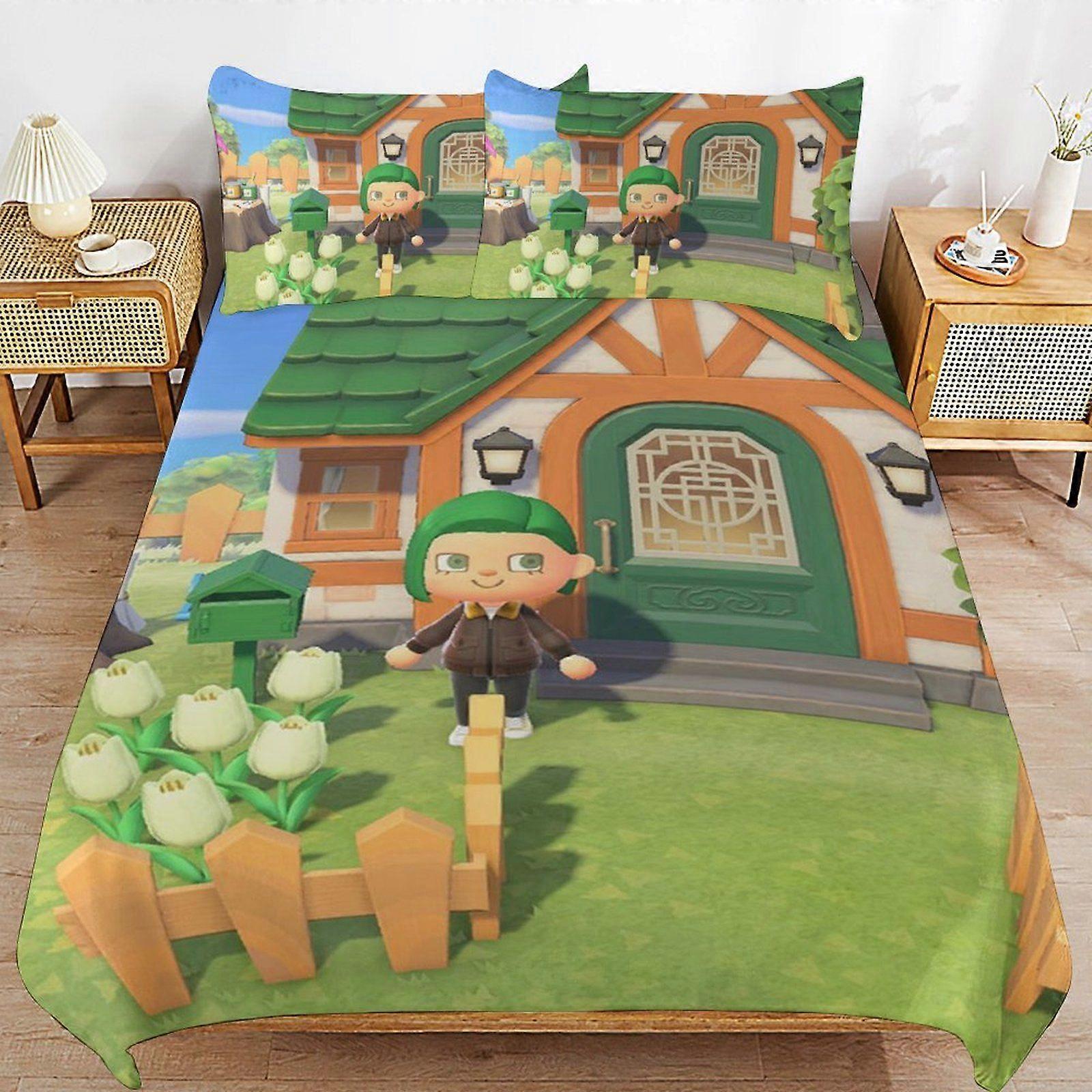 x256 Animal Crossing Daily Sleeping Comfort Smooth Surface Zipper Secure Fit Duvet Cover Sets for Home Use k256