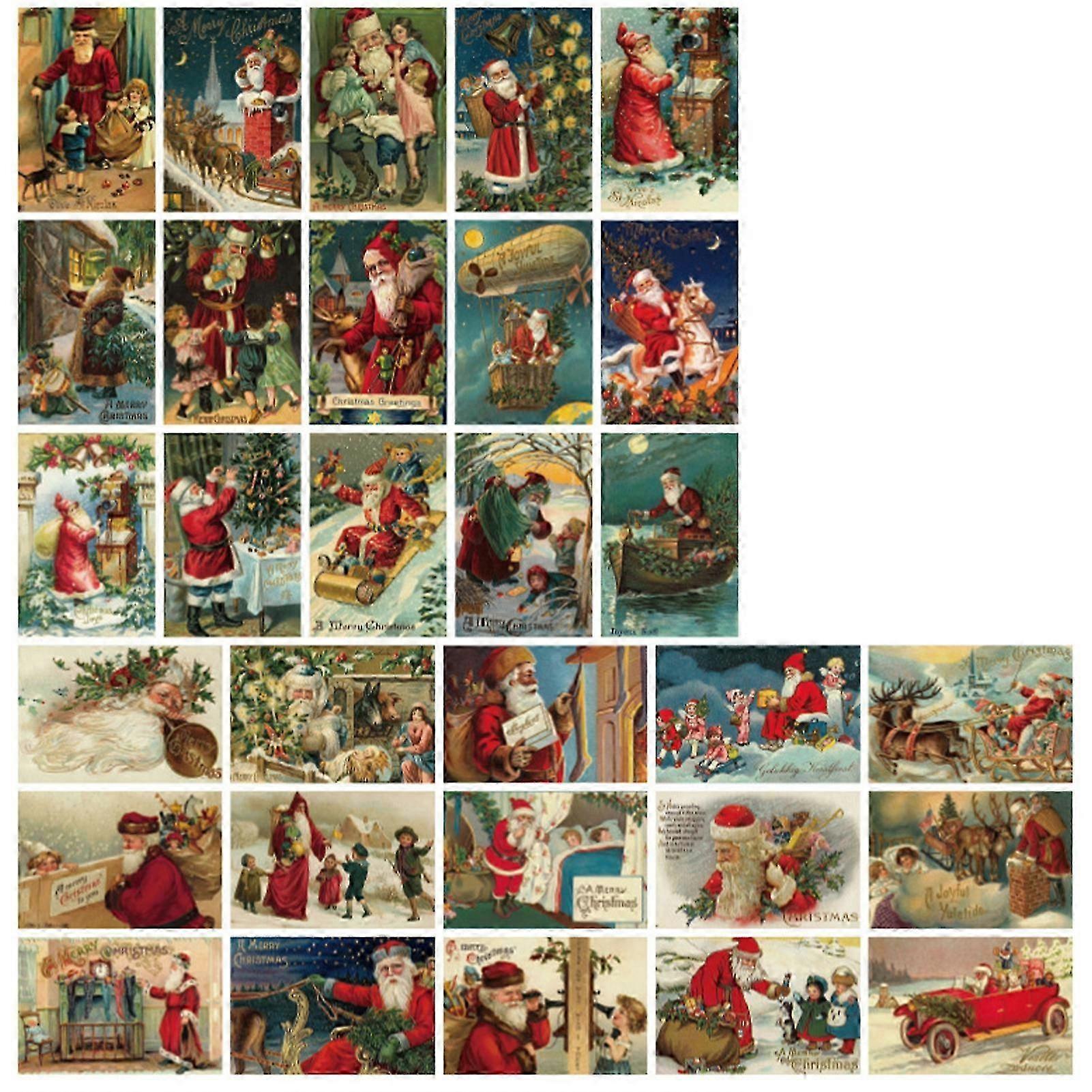 30Pcs Vintage Christmas Cards with Festive Elements & Retro Style - No Marks Back