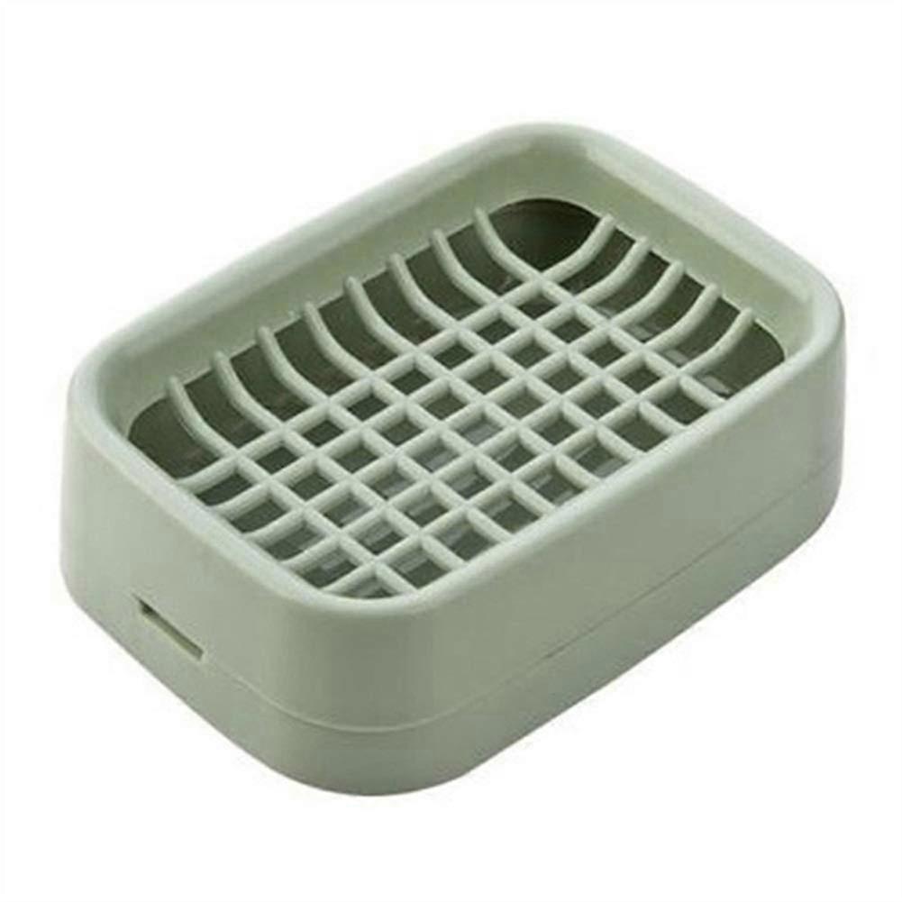 Plastic Soap Dish with Double Layer Grid for Bathroom, Draining Holder Stand, Green Reusable Case