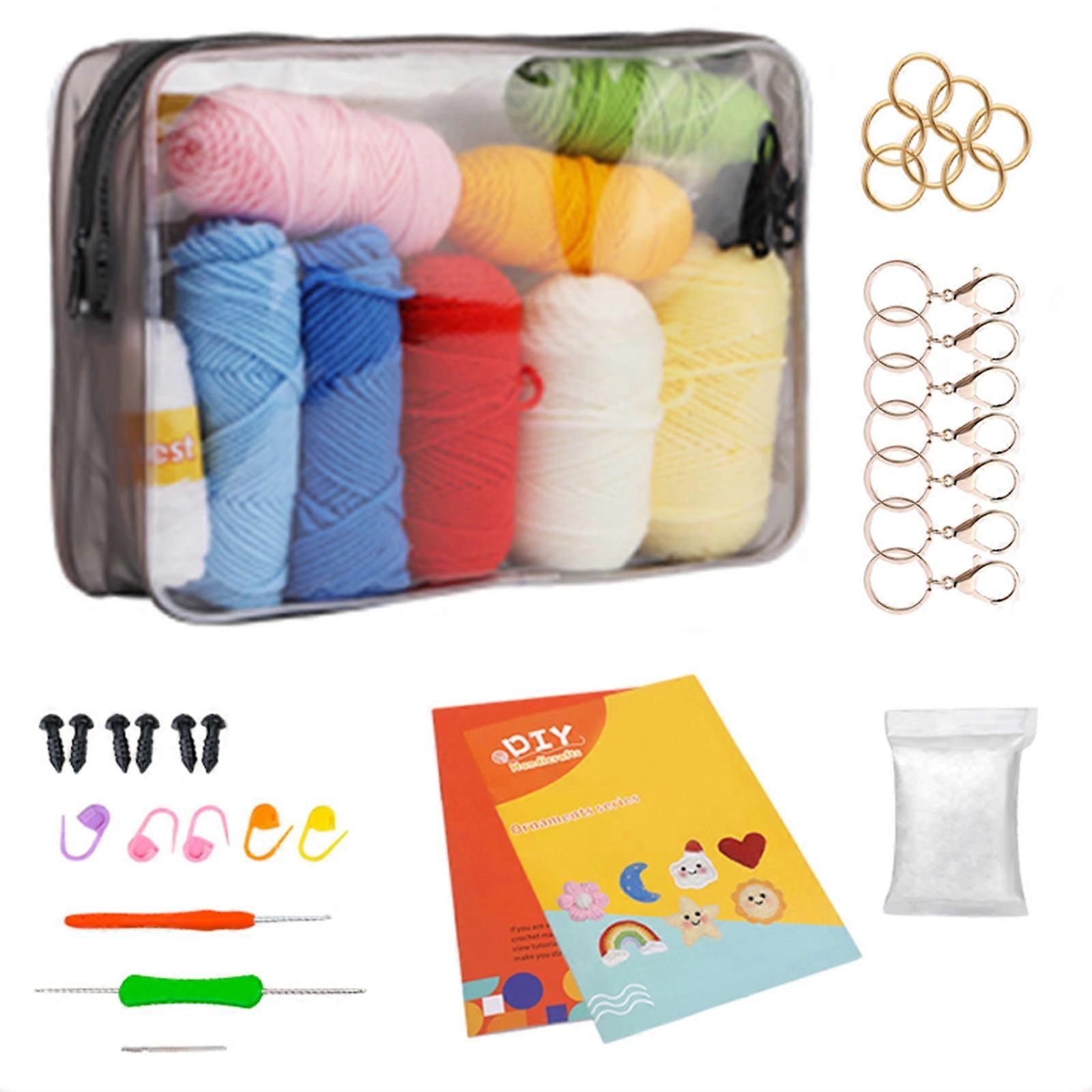 Wekvgz 7pcs Crochet Kit for Beginners with 9 Colors Yarn, Keychain DIY Craft Set & Step-by-Step Tutorials Compatible with Adult Learners