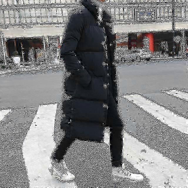 Men's 4XL Long Down Parka Coat Thick Warm Winter Overcoat Slim Fit Solid Black