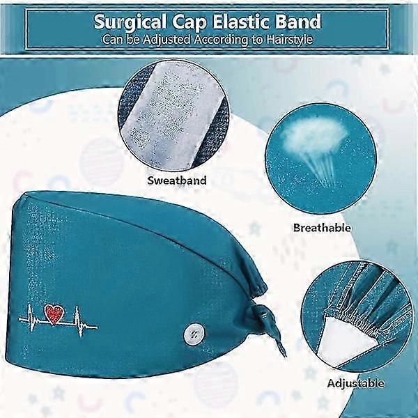 6 Pieces Breathable Bouffant Caps with Adjustable Tie in Back