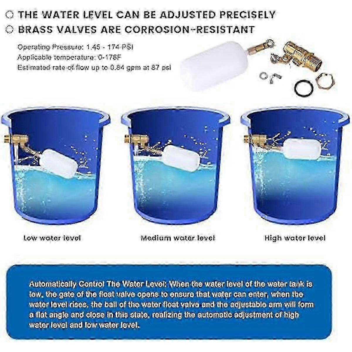 1/2 Inch Float Valve, Water Float Valve for Pond Float Valve Shutoff Auto Fill, for Livestock Tanks, Aquariums