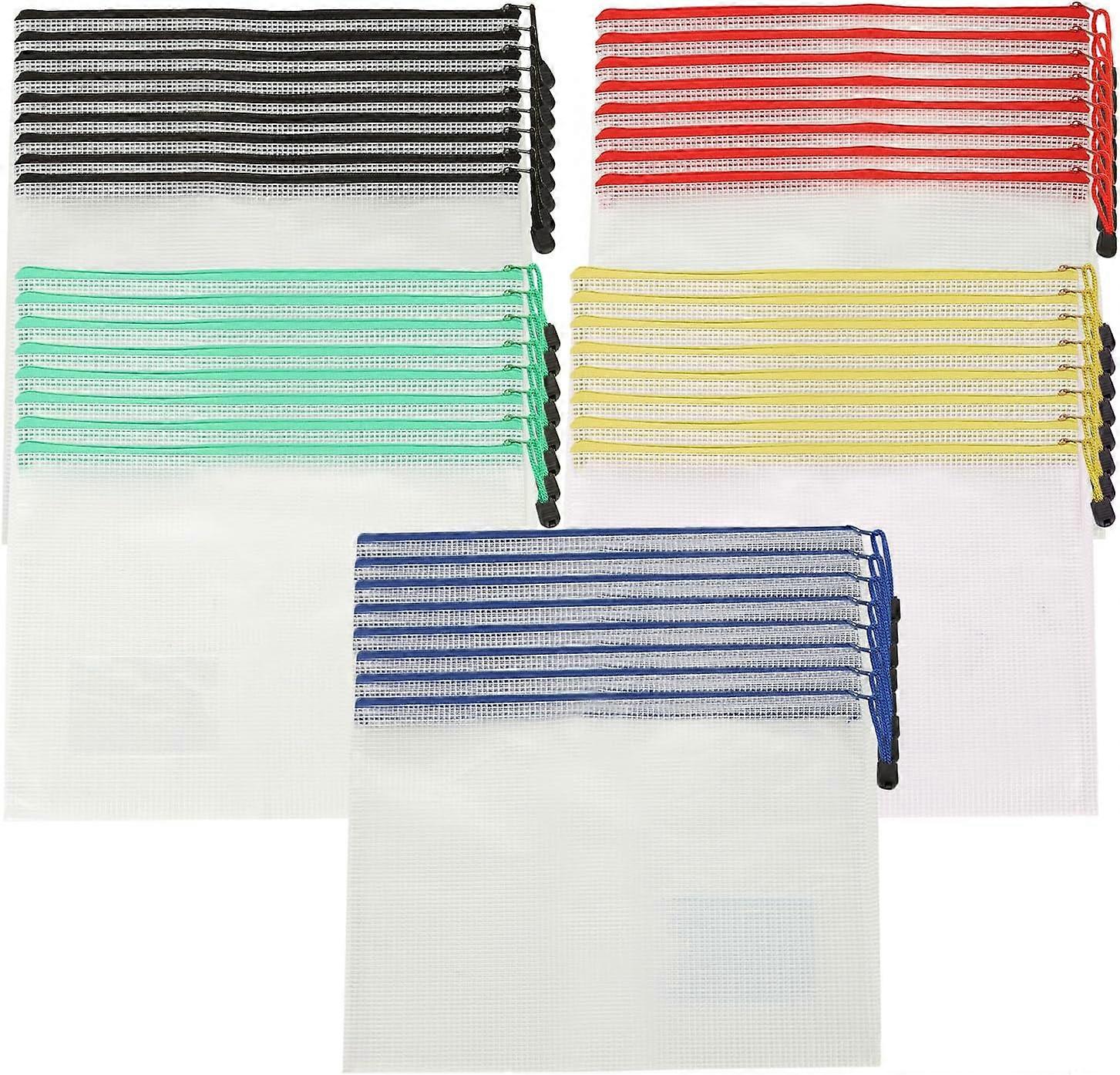 40-piece A4 document wallet set, waterproof with zipper, 5 colors, for documents, receipts, paper, stationery (34 x 24 cm)