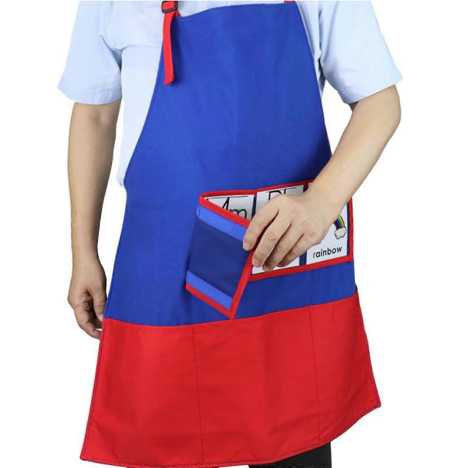 Teacher Storytelling Apron with Transparent Pockets, Adjustable Neck Strap for Classroom Activities