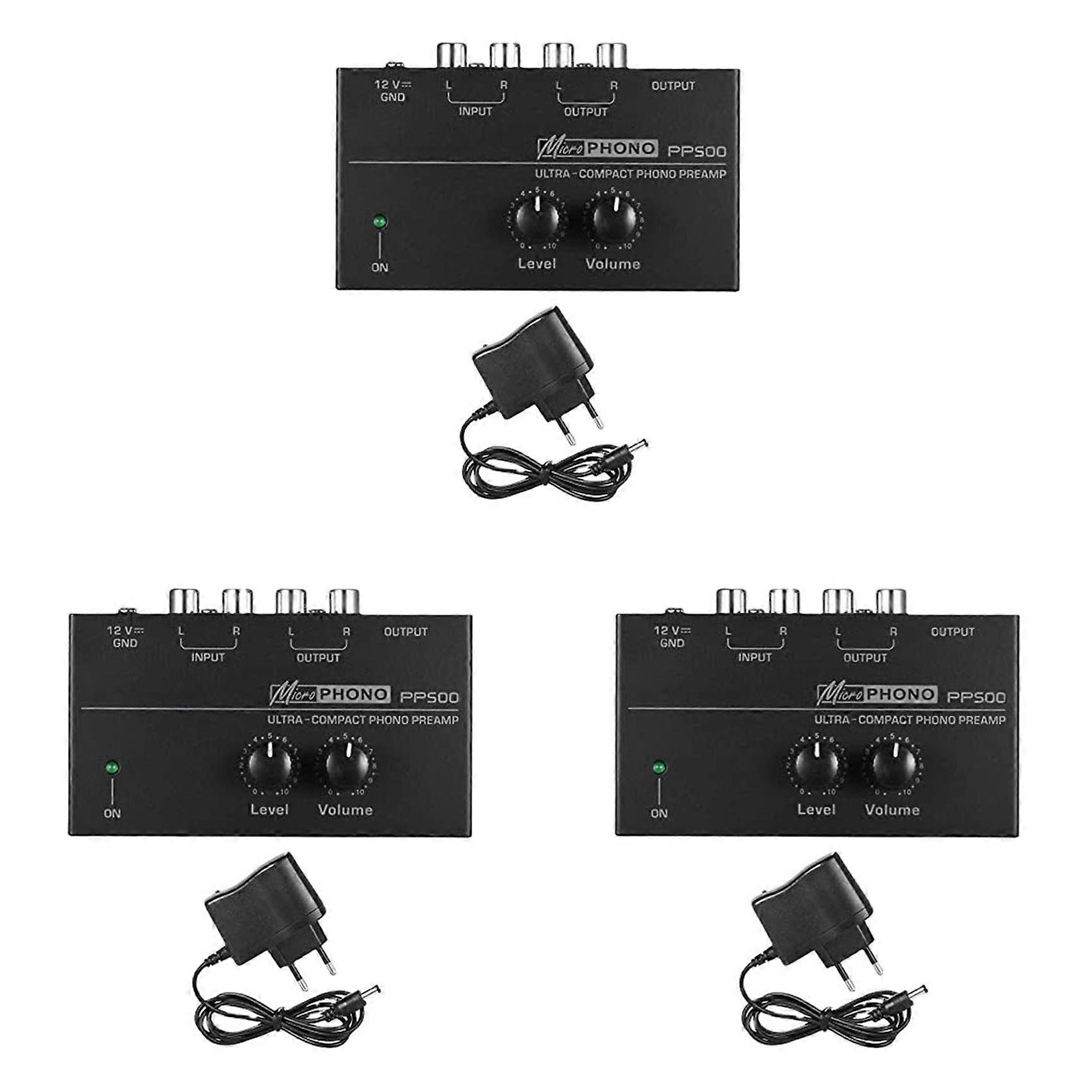3X PP500 Ultra-Compact Phono Preamp Pre Amp Preamplifier with Level Volume Control EU Plug