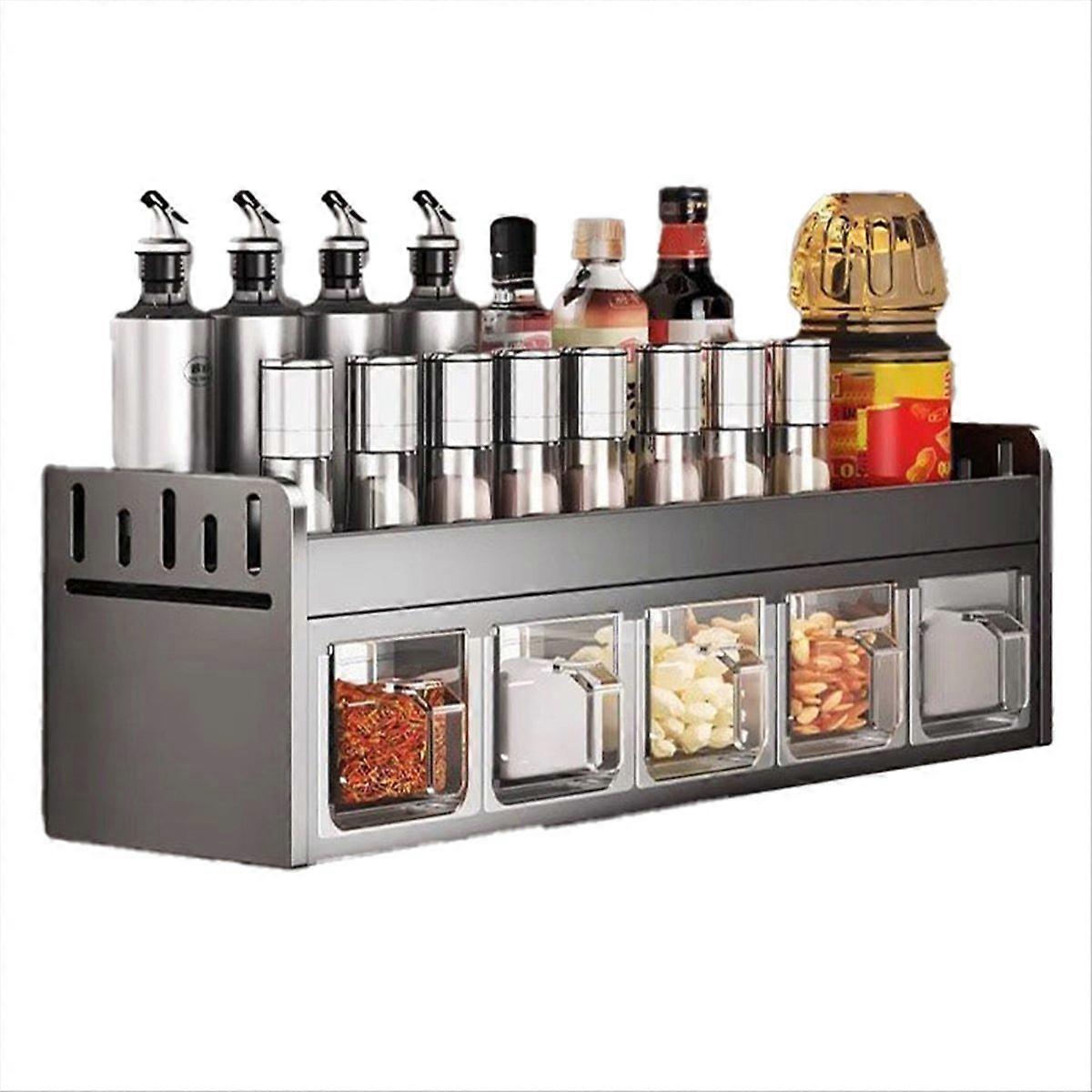 Wall-Mounted Stainless Steel Spice Rack - Multi-Functional Storage