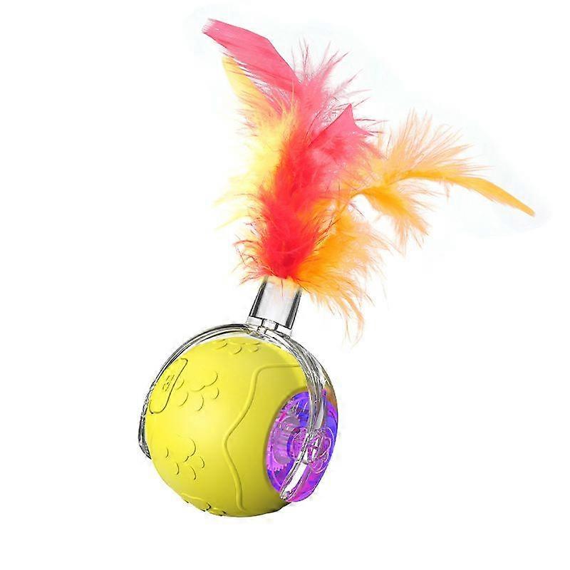 Interactive Cat Toys for Indoor,Automatic Moving Electric Rolling Pet Ball,Smart Teasing Toy for Kitty,3 Modes and USB Rechargeable,Tail Cat Feather T