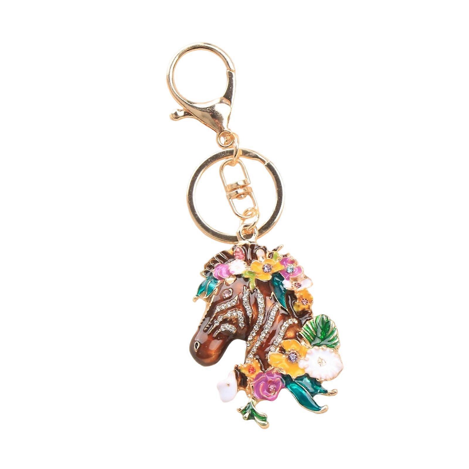2026 Year Ornament Keychain Featuring Horse Figure and Flower Pattern for Artistic Expression Practical Accessory  light brown