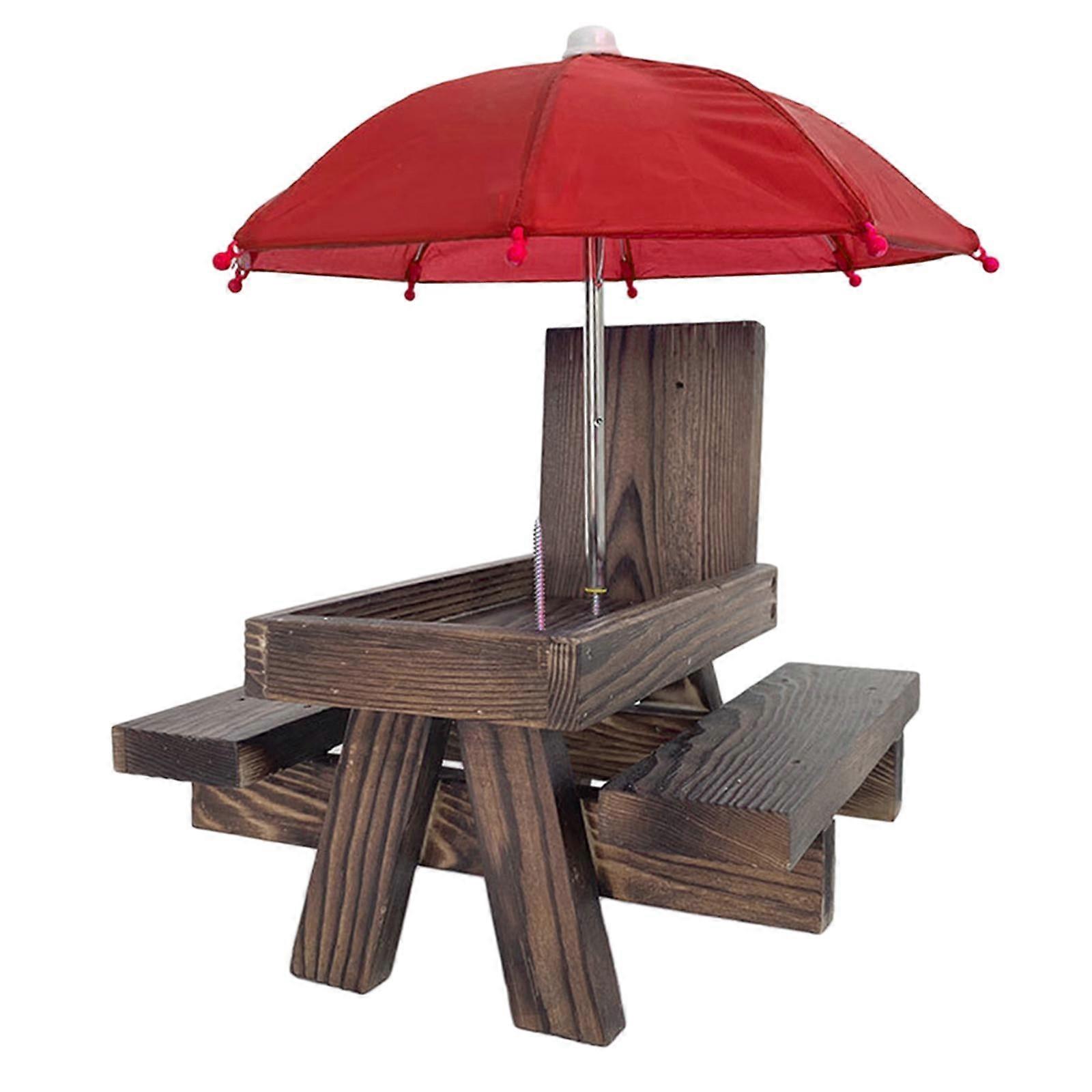 Wooden Squirrel Feeder Squirrel Squrrill Picnic Table for Outside Yard With Umbrella 2