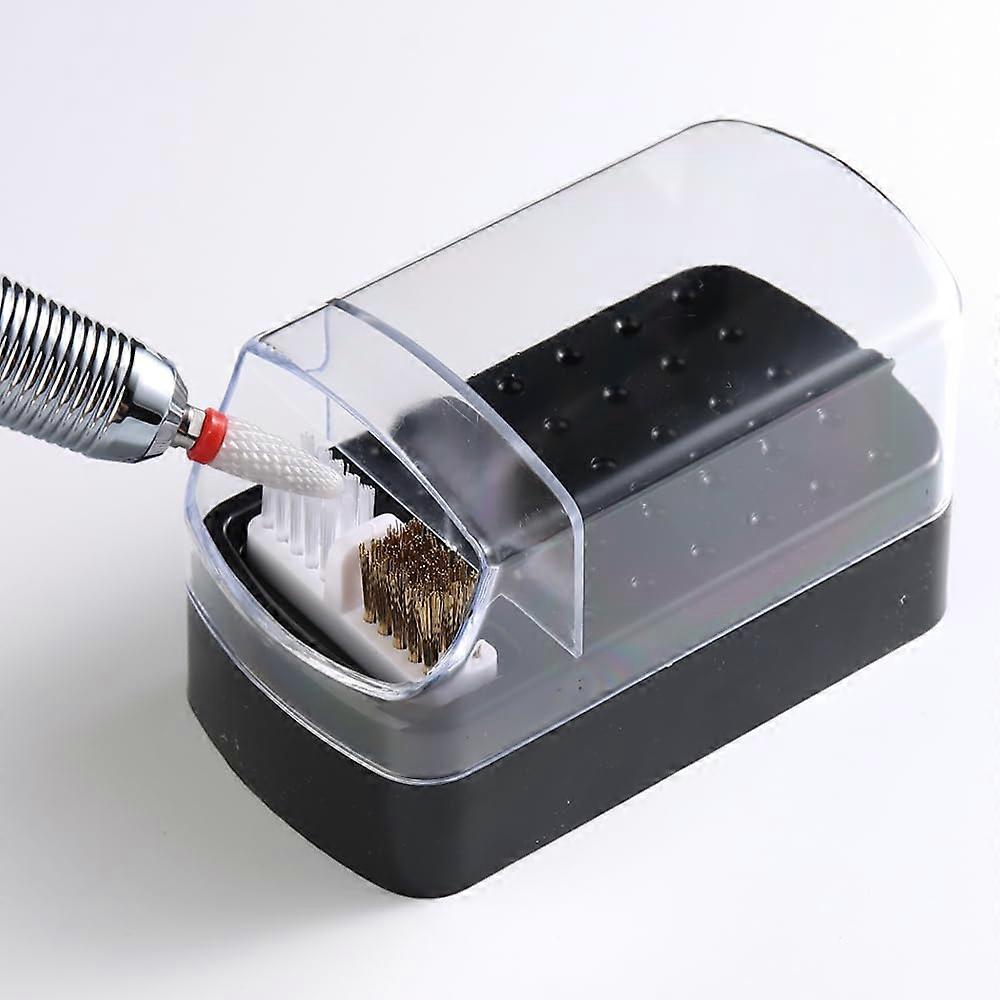 2 in 1 Nail Drill Bits Holder and Cleaner, 30Hole Organizer with Dual Brush and Dustproof Lid for Salon and Home