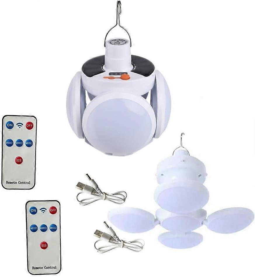 Solar Camping Lantern Set of 2 Rechargeable LED with Remote Dual Charging Foldable Waterproof Design