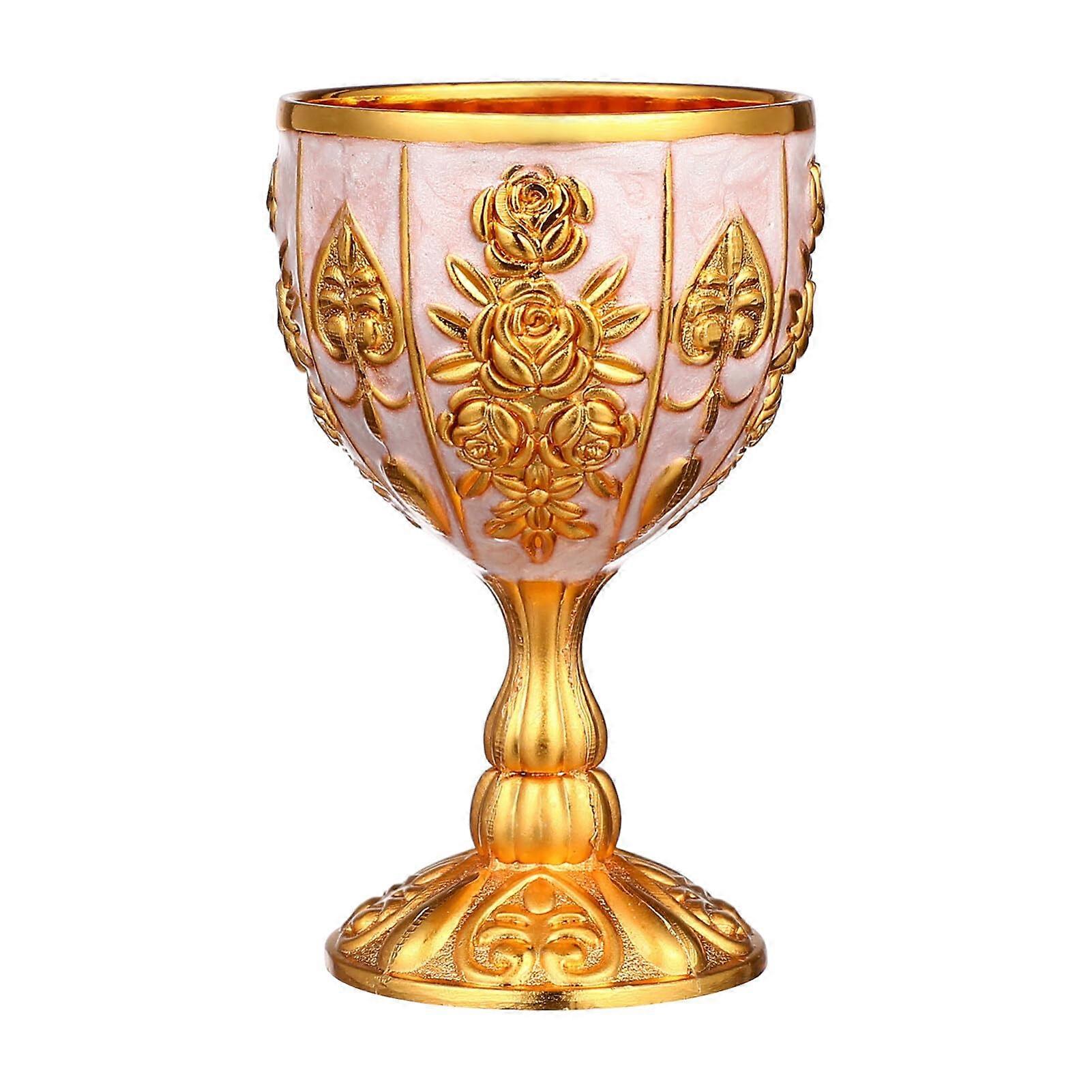 Vintage Medieval Chalice Goblet Cup with Elegant Golden Design for Wedding, Home Bar and Display