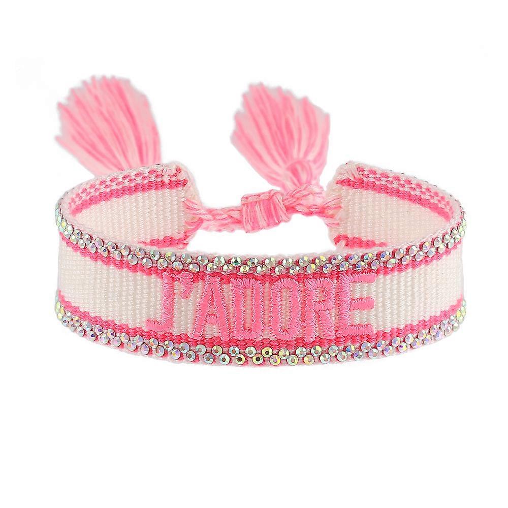Rhinestone Embroidery Woven Bracelets Adjustable Rope Stackable Bangle For Women