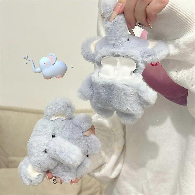 Wireless Earphone Box Protective Case For AirPods Pro Gen 14 Fluffy Elephant Design Shockproof Shell