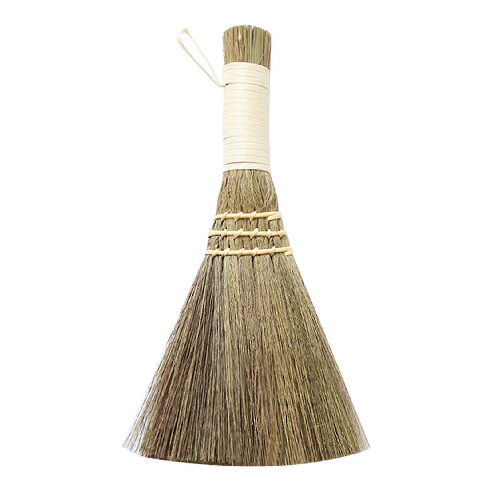 Handmade Natural Grass Whisk Broom with Bamboo Handle, 10" Soft Brush, Solid Wood Handle, No Static, Retro Style, Compatible with Eco-Friendly