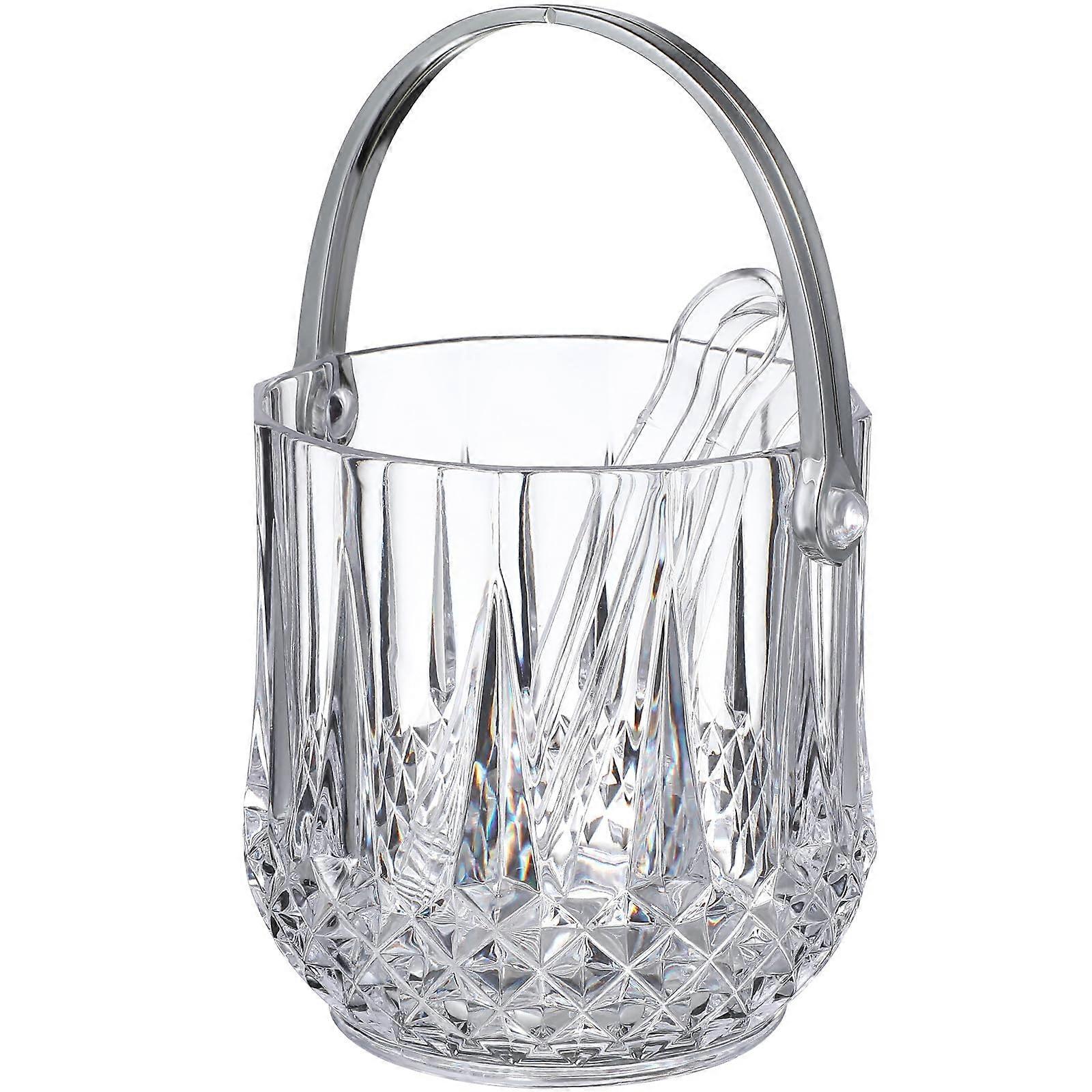Ice Bucket with Tongs, Large Capacity Transparent Plastic Cooler with Handle for Wine Beer Party