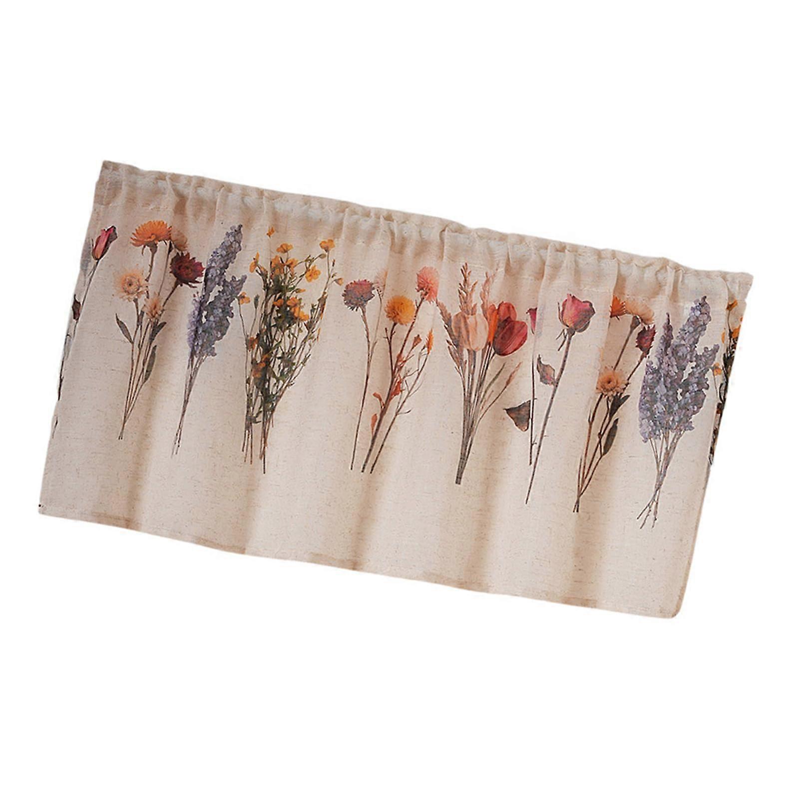 Natural Linen Door Curtain with Cactus Print, Breathable Fabric Space Divider for Doorway